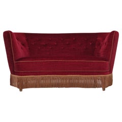 1960s, Danish Used 2 Seater "Banana" Sofa, Cherry-Red, Original Condition