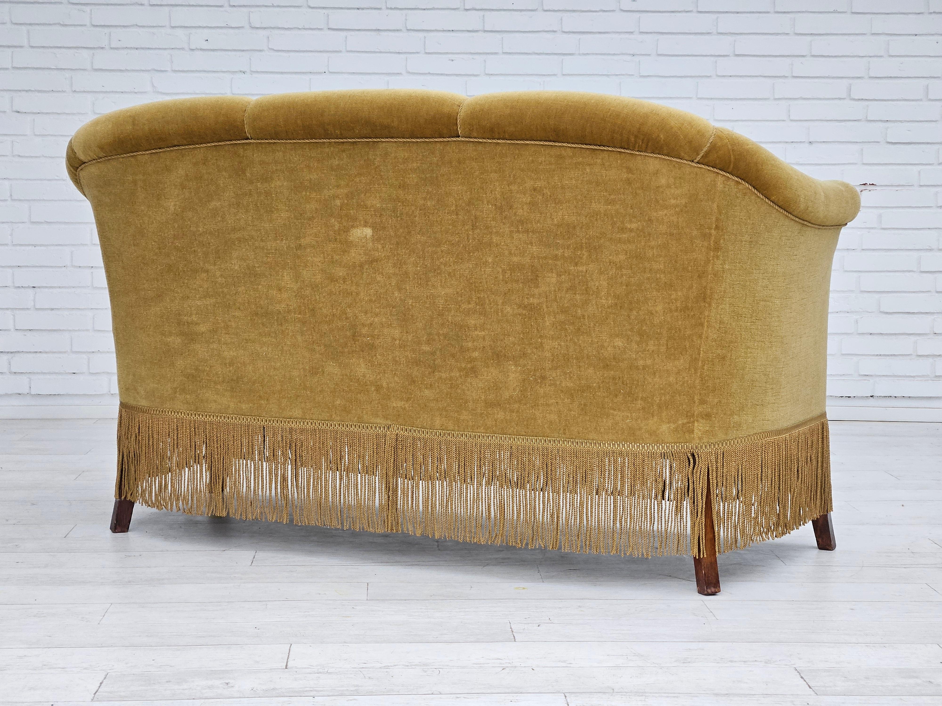 Velvet 1960s, Danish vintage 2 seater sofa, original very good condition. For Sale