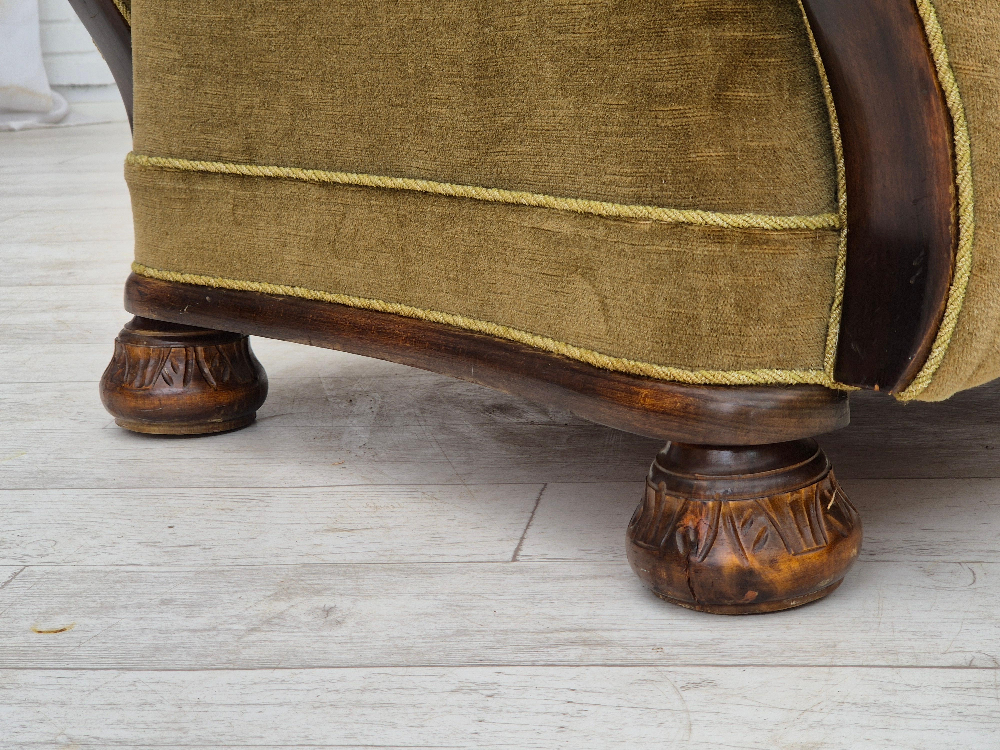 1960s, Danish vintage armchair, furniture velour, dark beech wood. 4