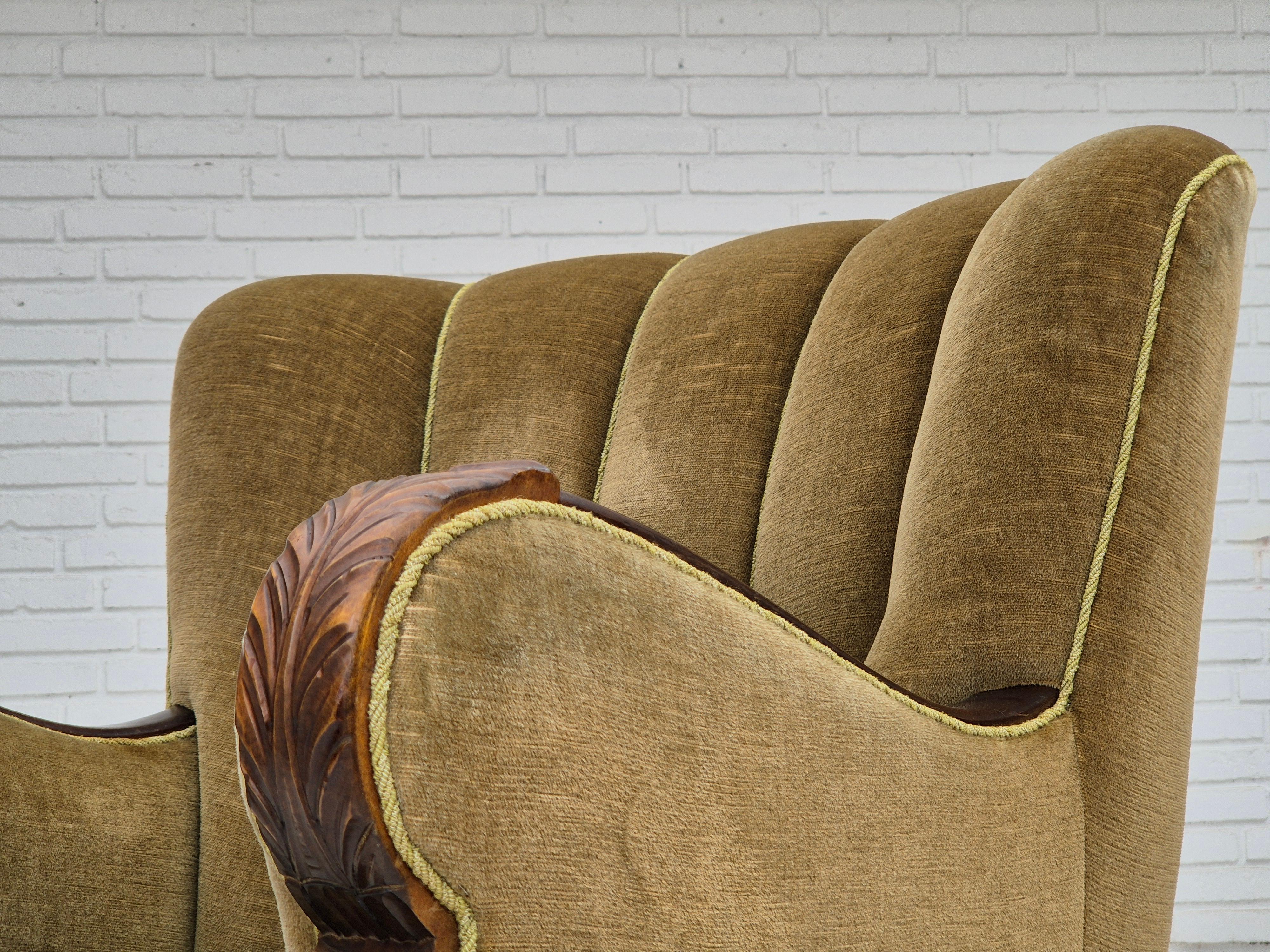 1960s, Danish vintage armchair, furniture velour, dark beech wood. 5