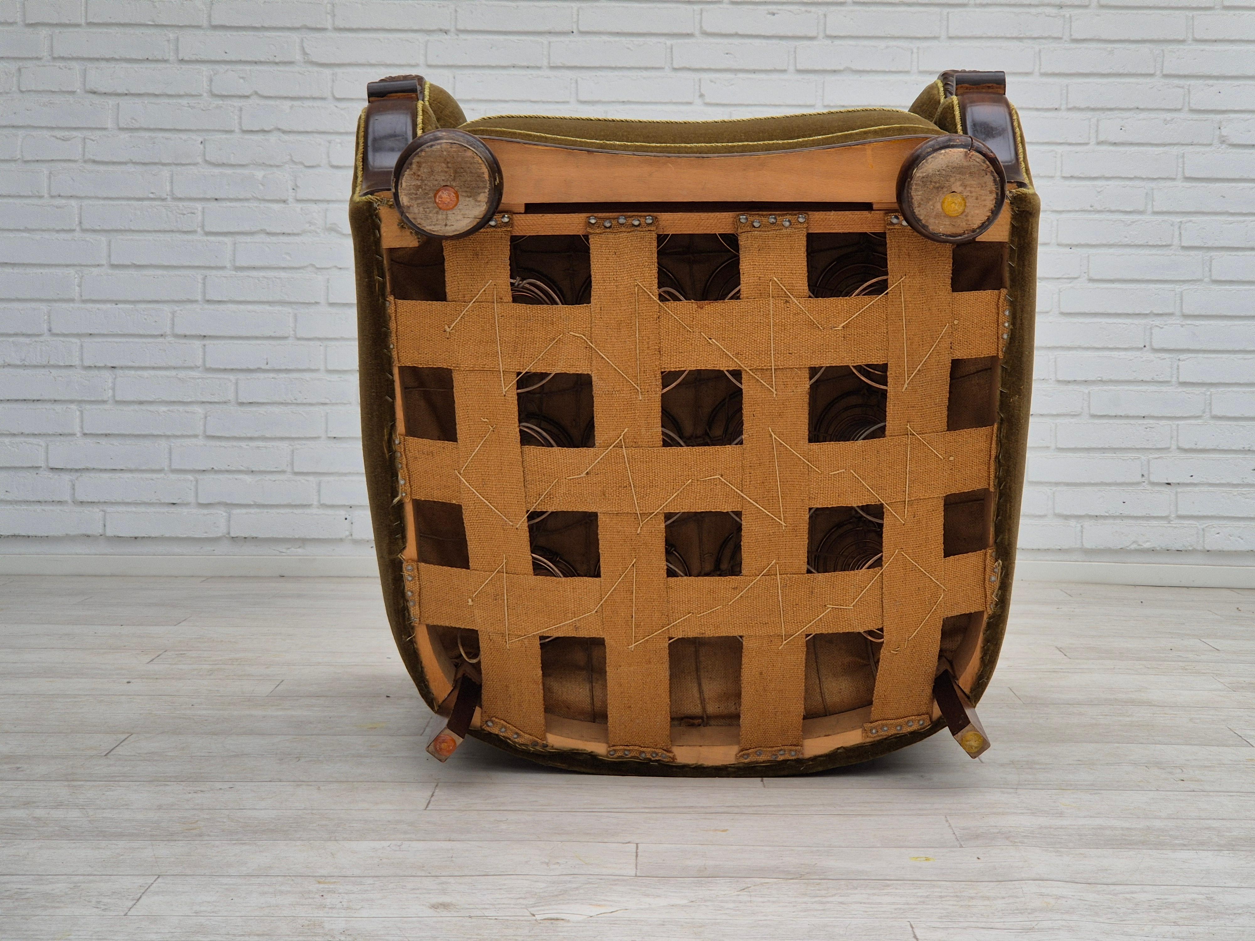 1960s, Danish vintage armchair, furniture velour, dark beech wood. 6