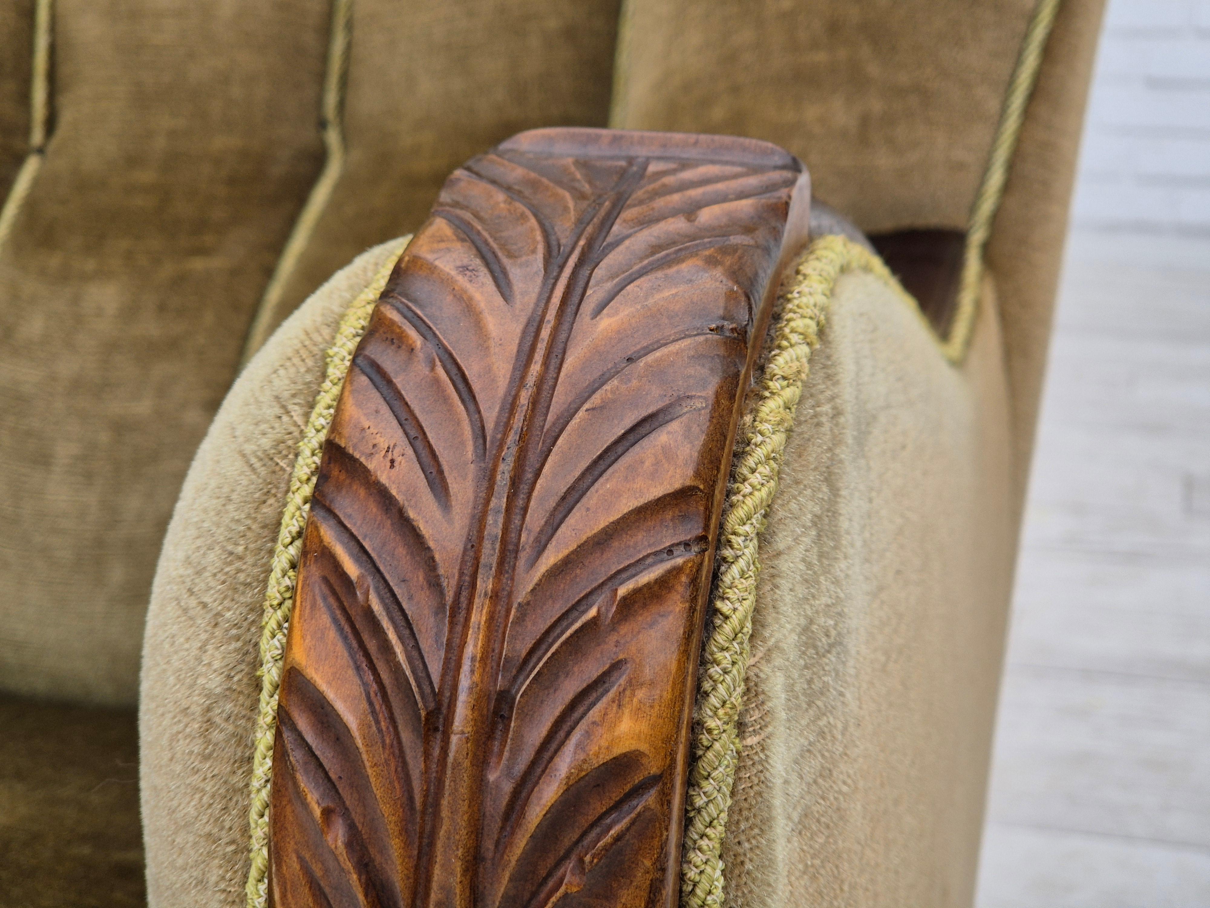 1960s, Danish vintage armchair, furniture velour, dark beech wood. 8