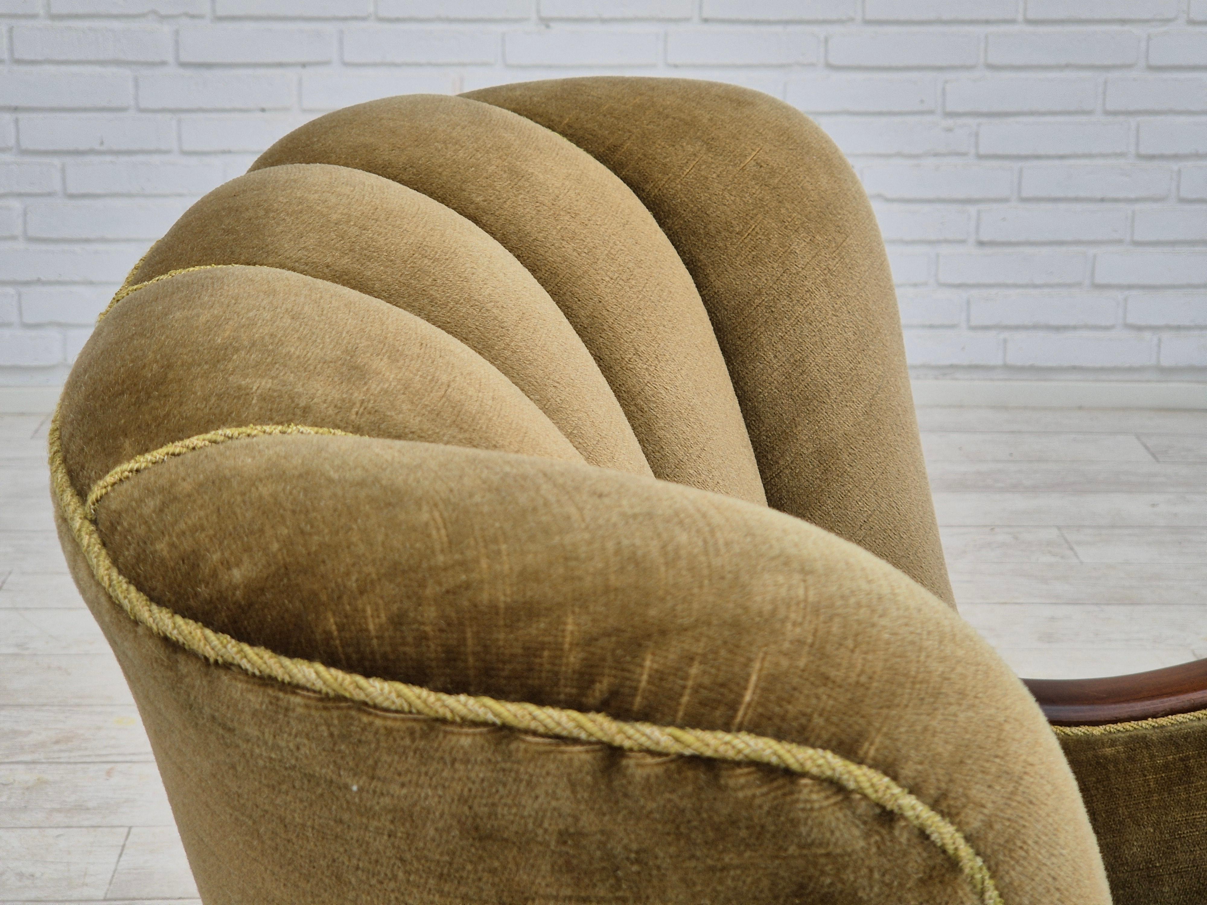 1960s, Danish vintage armchair, furniture velour, dark beech wood. 9