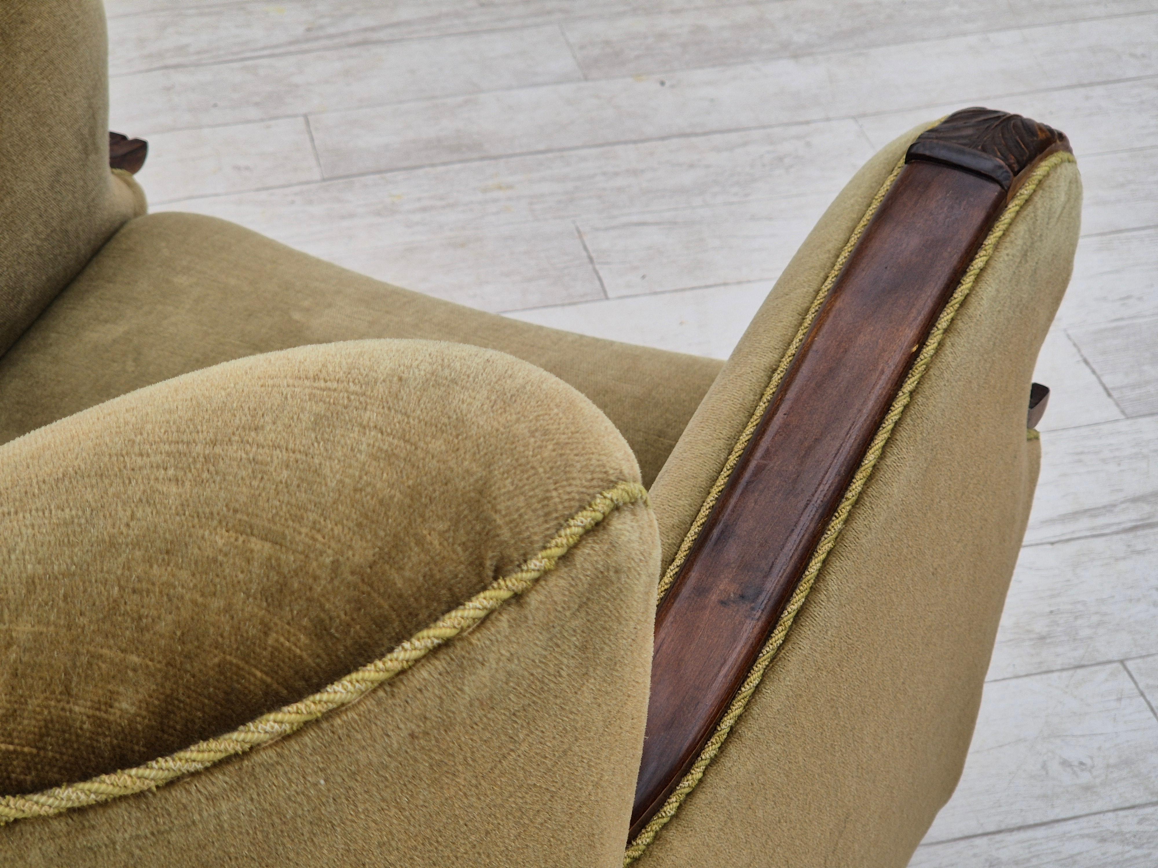 1960s, Danish vintage armchair, furniture velour, dark beech wood. 10