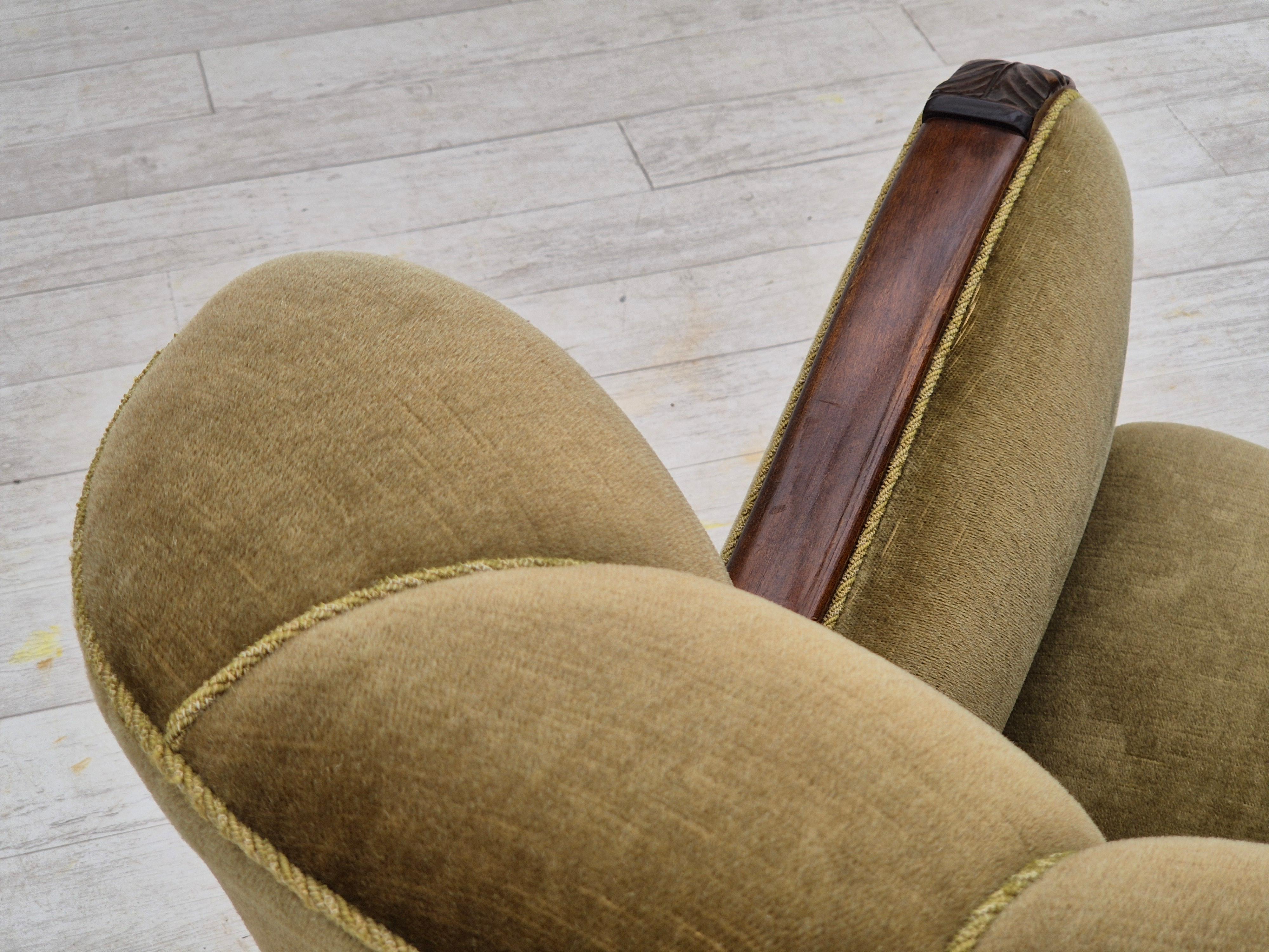 1960s, Danish vintage armchair, furniture velour, dark beech wood. 11
