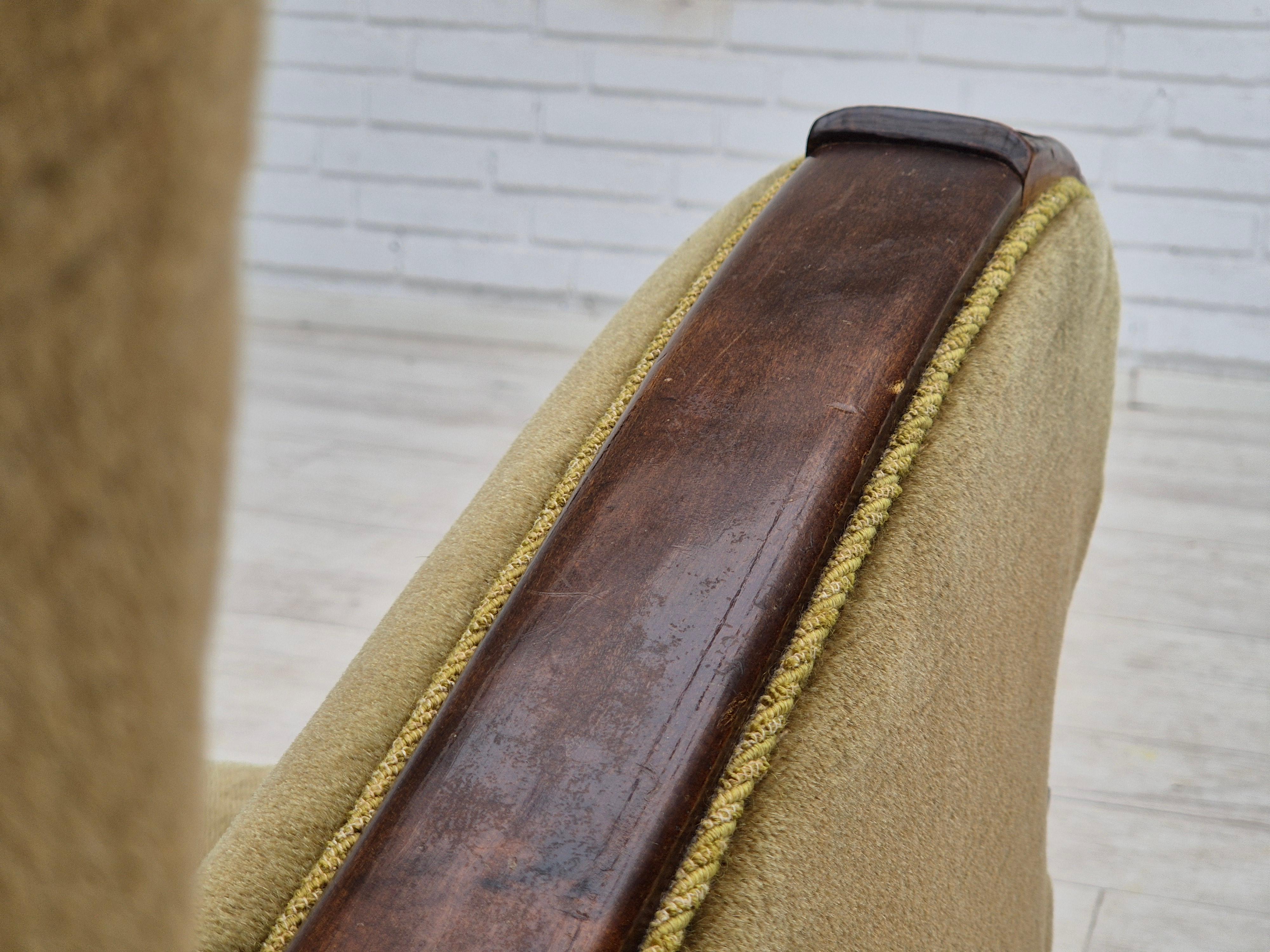 1960s, Danish vintage armchair, furniture velour, dark beech wood. 12