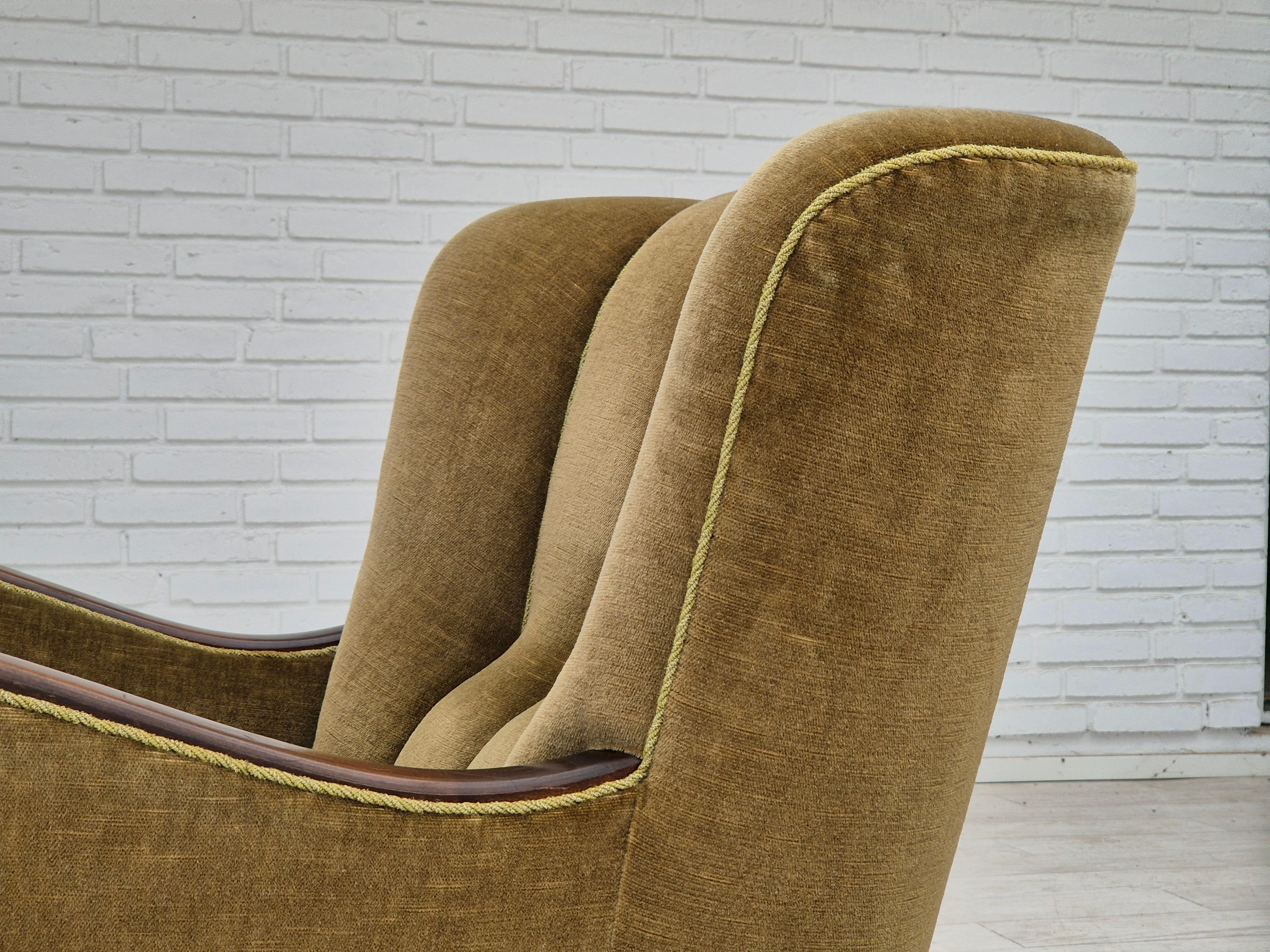 1960s, Danish vintage armchair, furniture velour, dark beech wood. 2