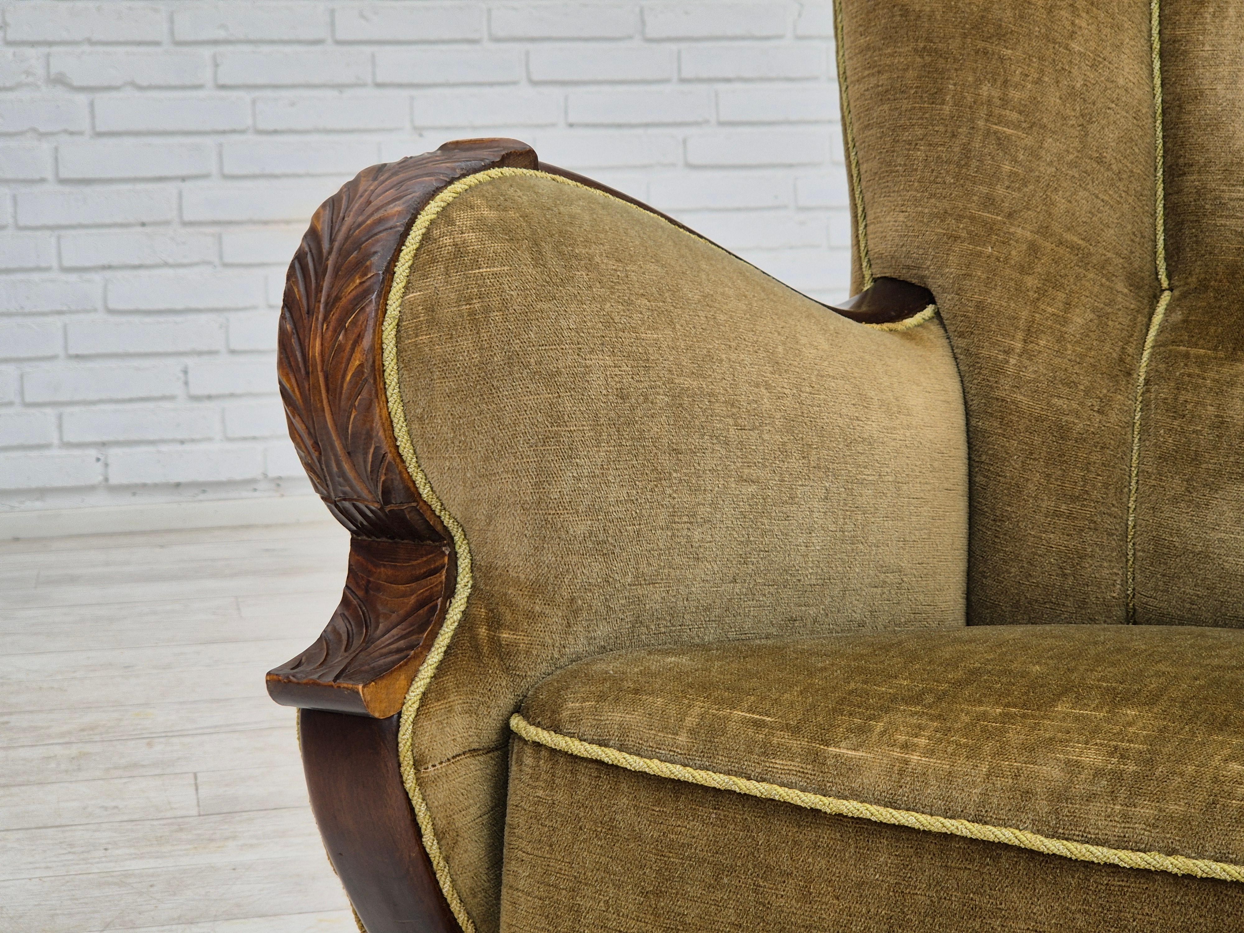 1960s, Danish vintage armchair, furniture velour, dark beech wood. 3