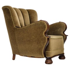 1960s, Danish vintage armchair, furniture velour, dark beech wood.
