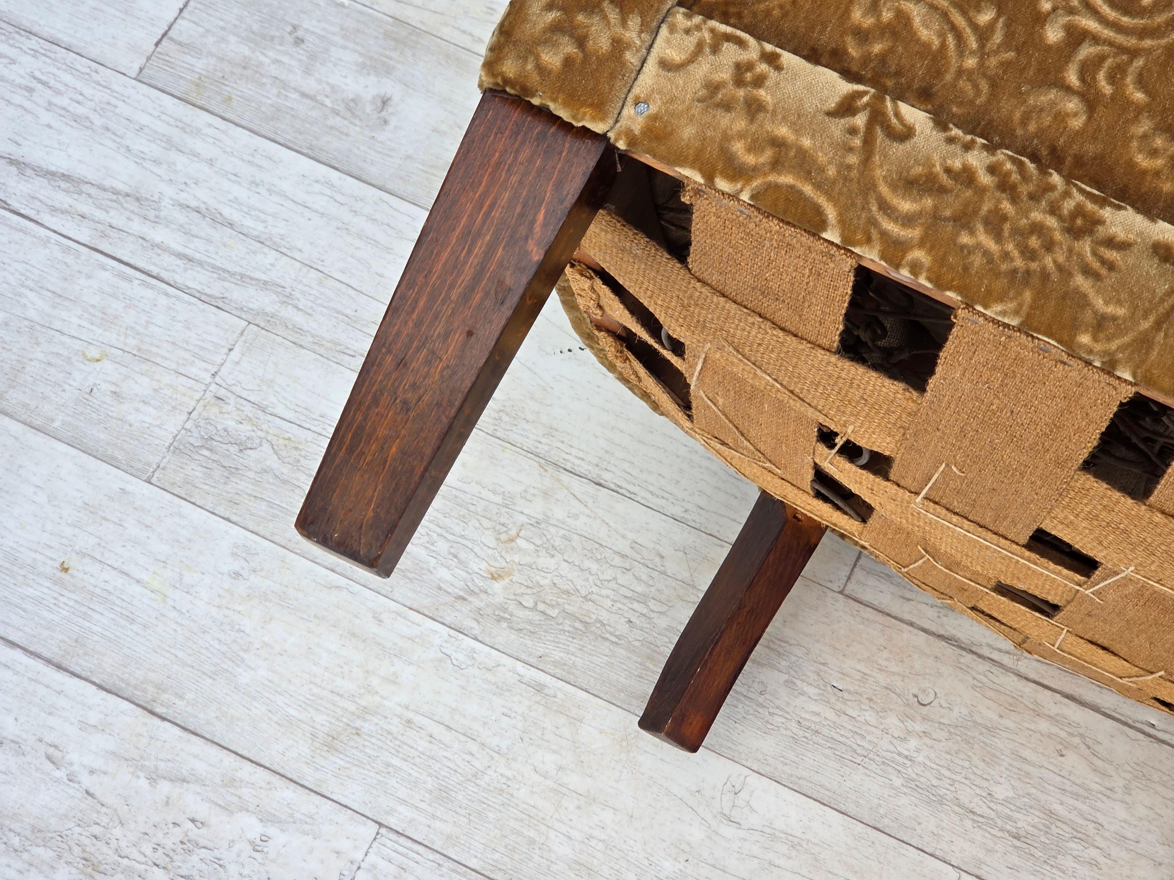 1960s, Danish vintage armchair, green furniture velour, ash wood legs. For Sale 5