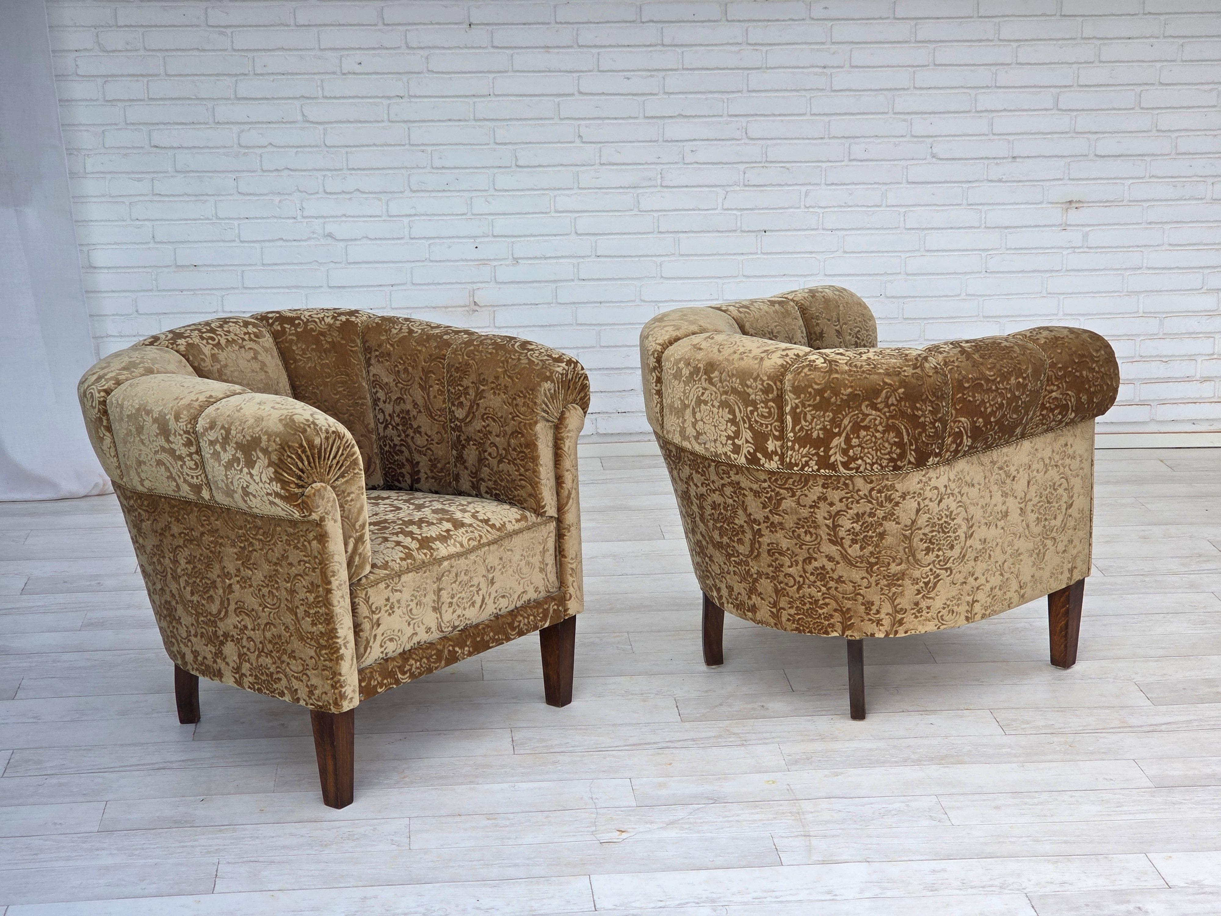 1960s, Danish vintage armchair, green furniture velour, ash wood legs. For Sale 8