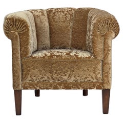 1960s, Danish vintage armchair, green furniture velour, ash wood legs.