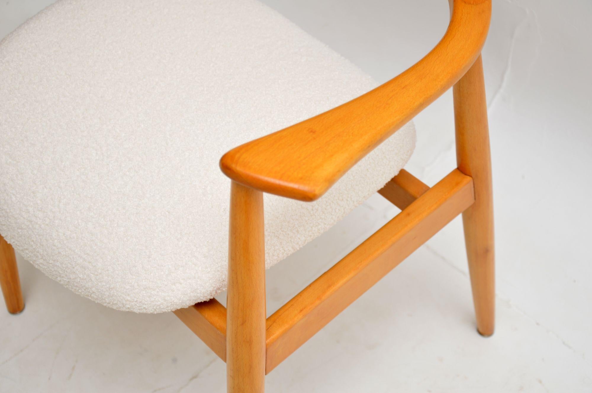 Bouclé 1960's Danish Vintage Cherry Wood Armchair / Desk Chair For Sale