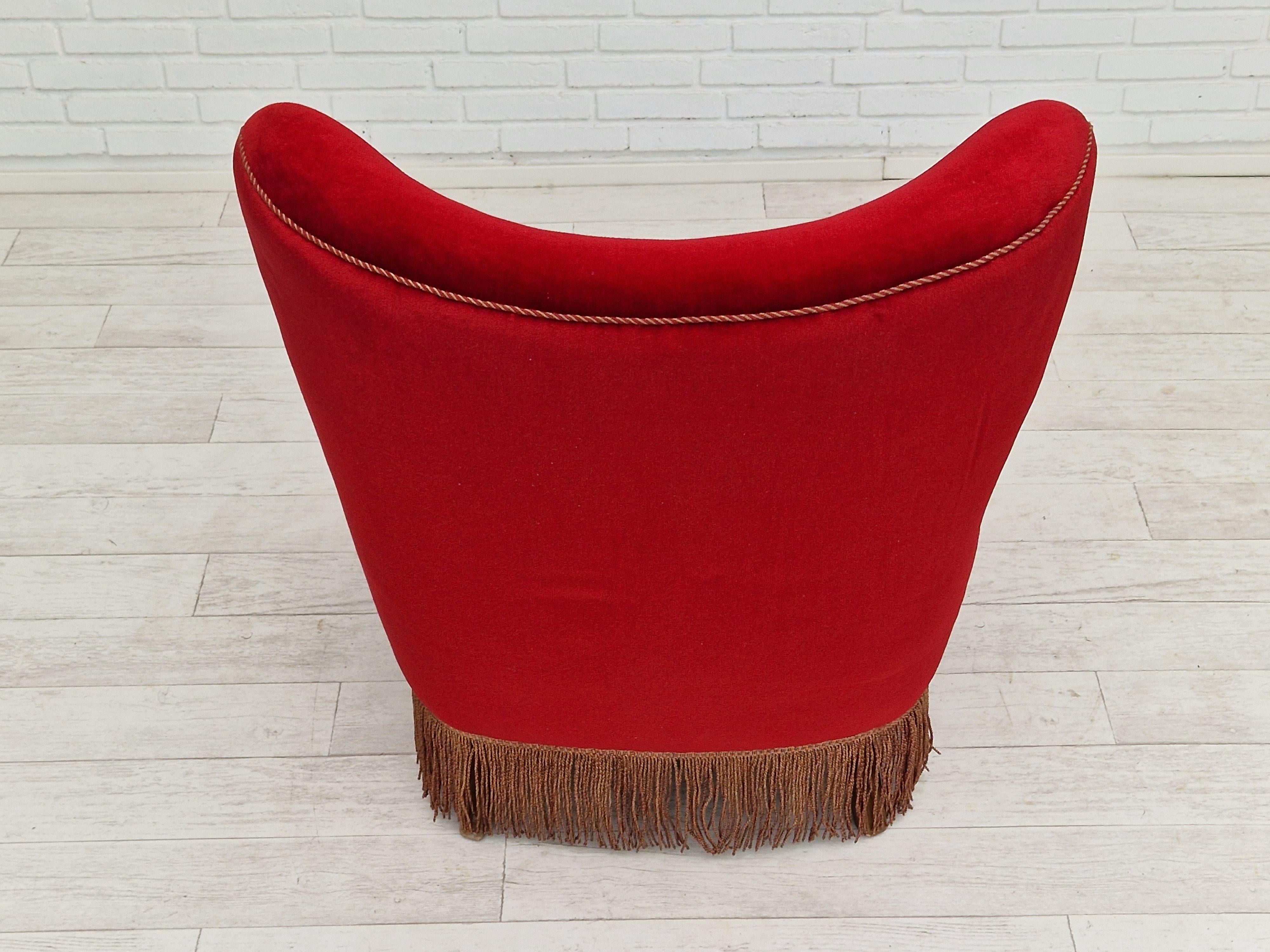 1960s, Danish Vintage Highback Armchair in Cherry-Red Velvet For Sale 2