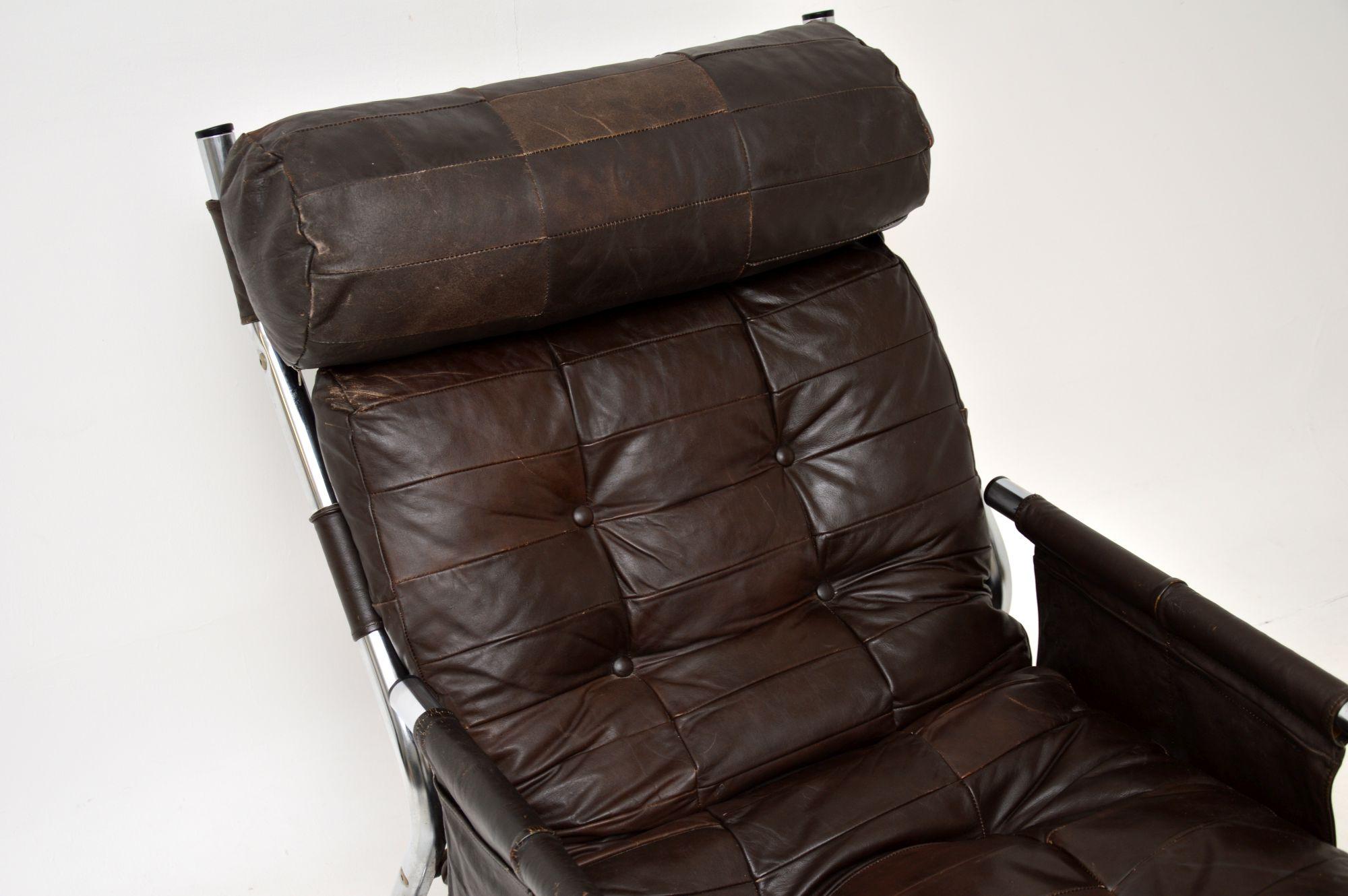 1960's Danish Vintage Leather & Chrome Armchair 2