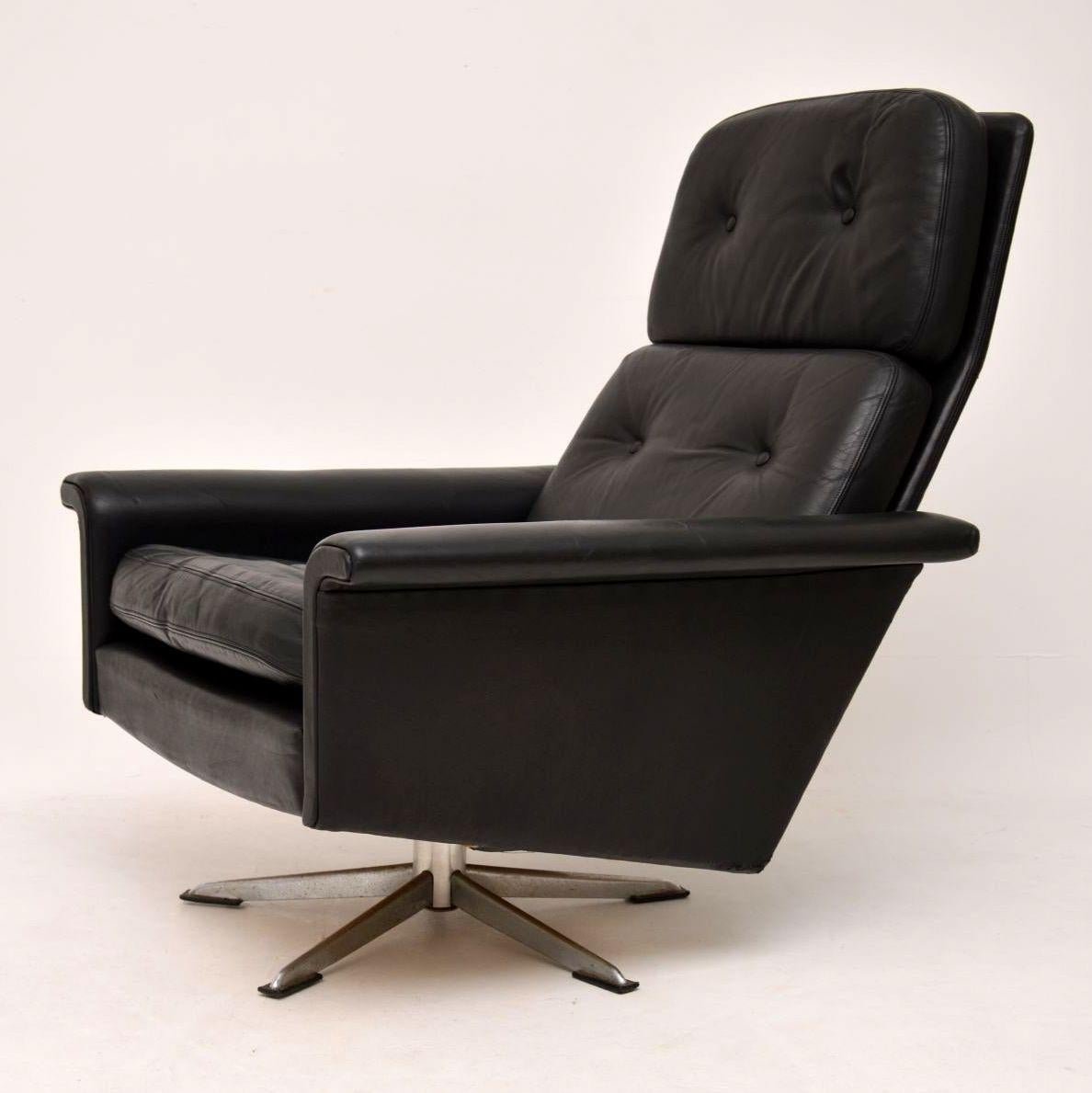 A stylish and extremely comfortable vintage Danish leather swivel armchair, this dates from the 1960s-1970s. I saw some literature a while back showing that this is a rare model by Johannes Andersen, which makes sense as the quality is far higher