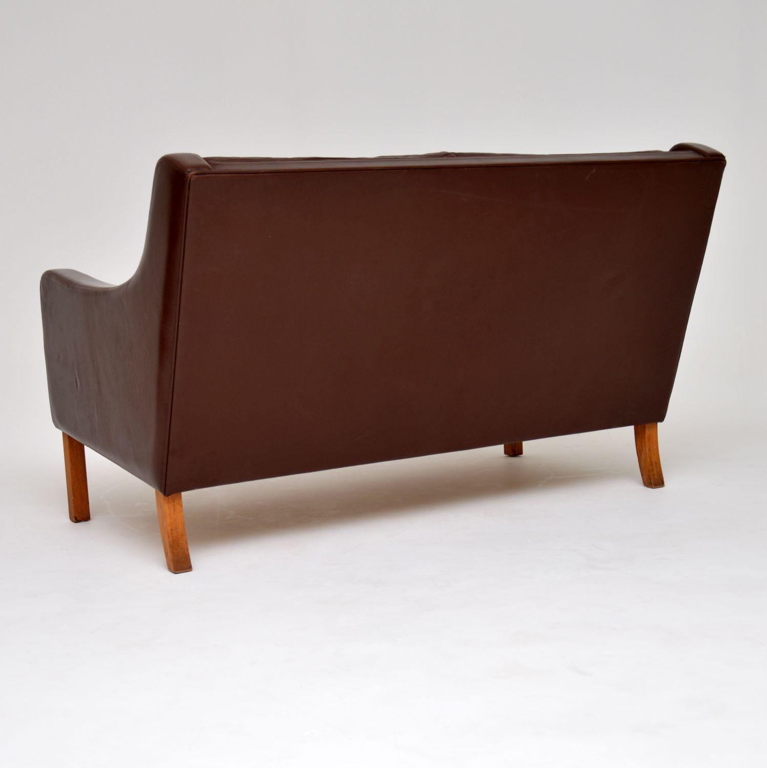 Mid-Century Modern 1960s Danish Vintage Leather Two-Seat Sofa