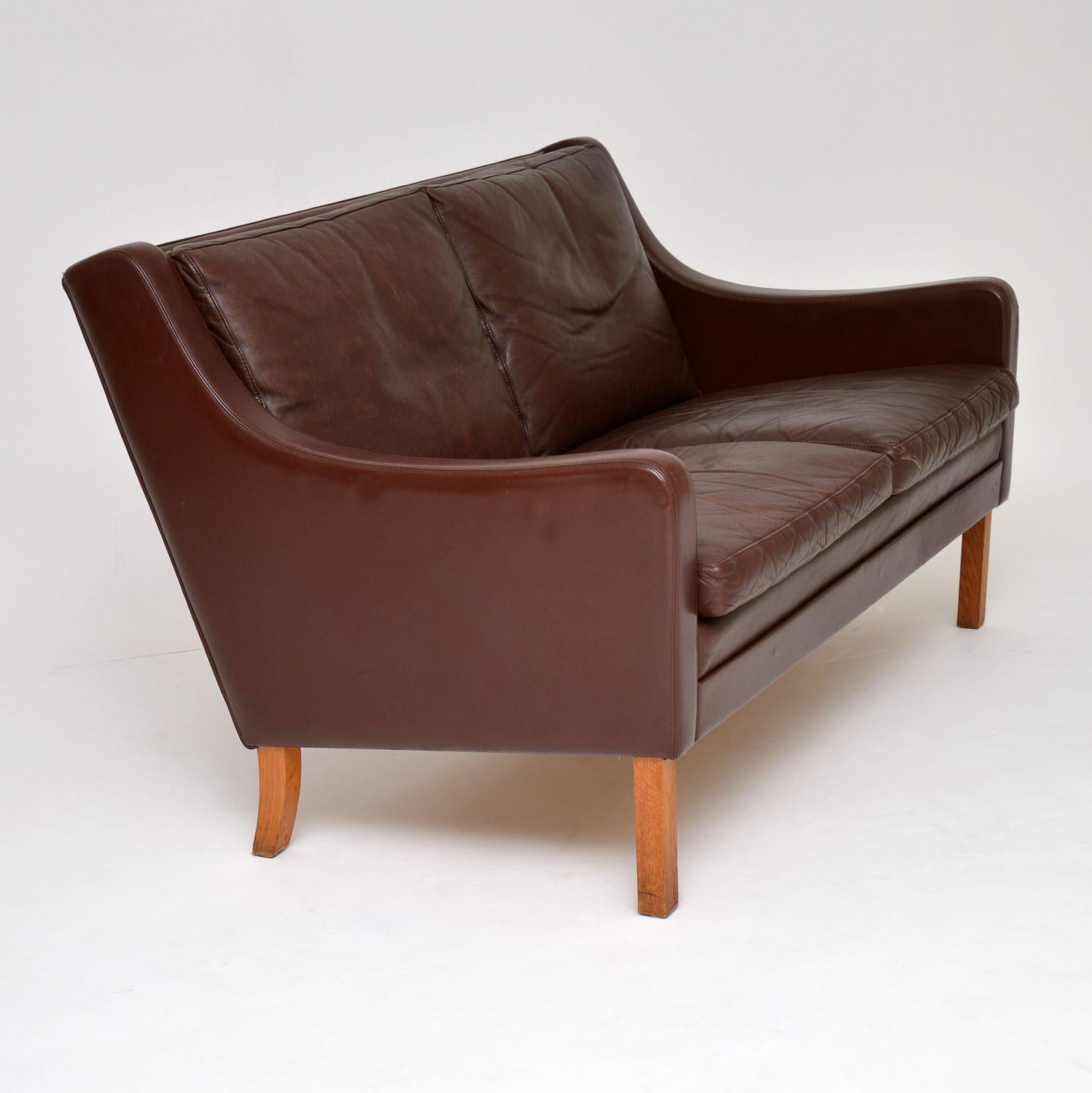 1960s Danish Vintage Leather Two-Seat Sofa In Good Condition In London, GB