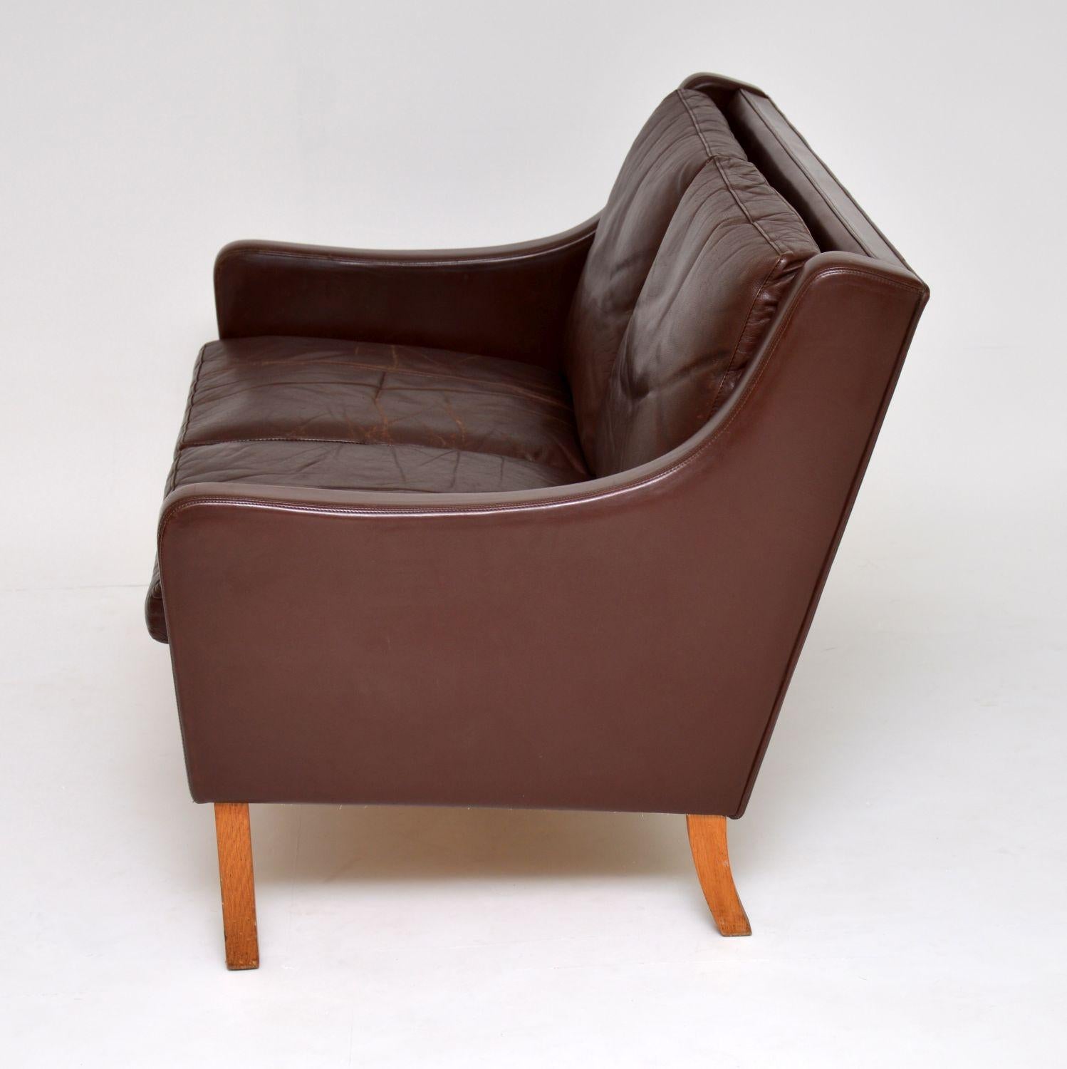 Mid-20th Century 1960s Danish Vintage Leather Two-Seat Sofa