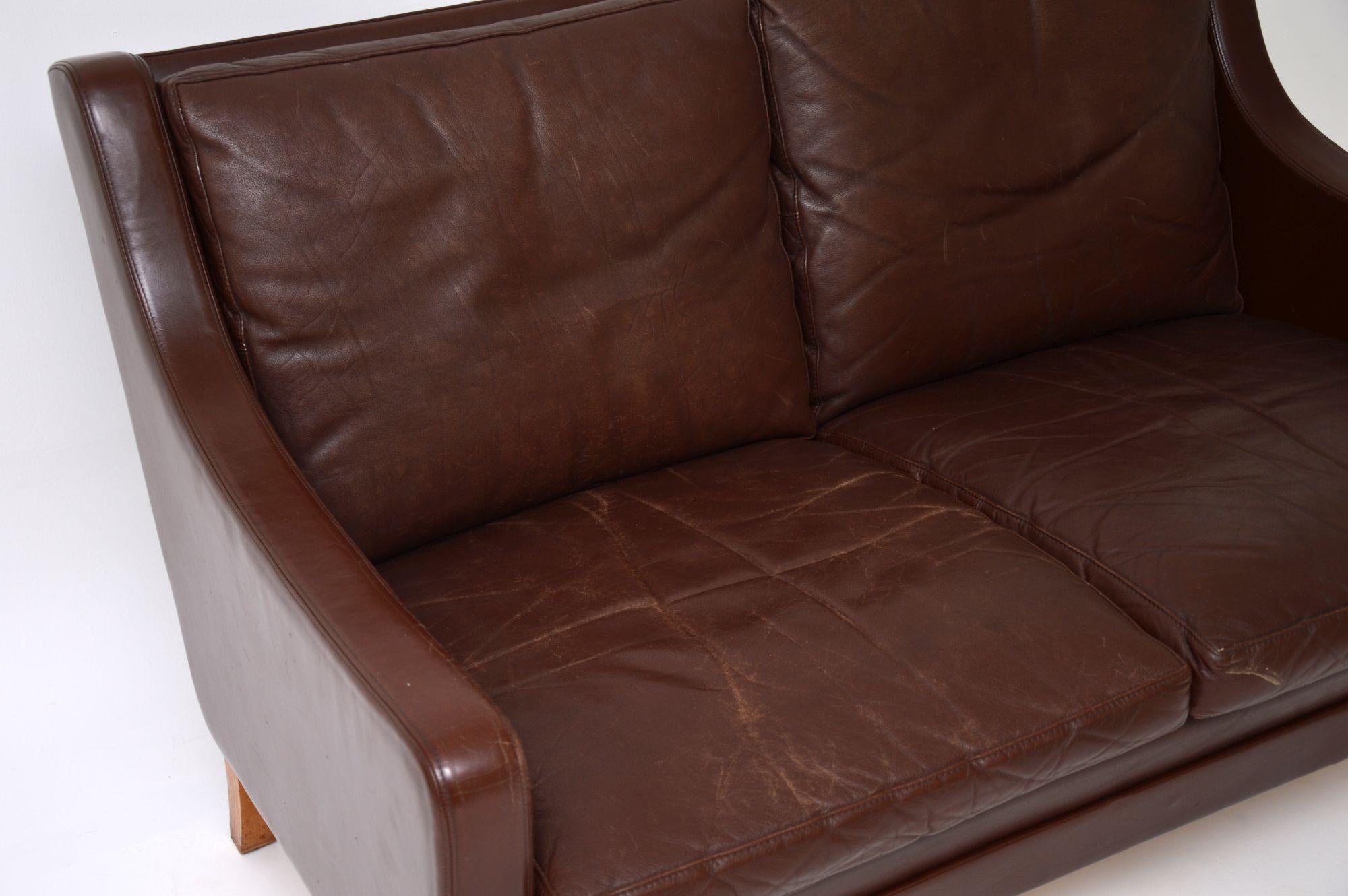 1960s Danish Vintage Leather Two-Seat Sofa 1