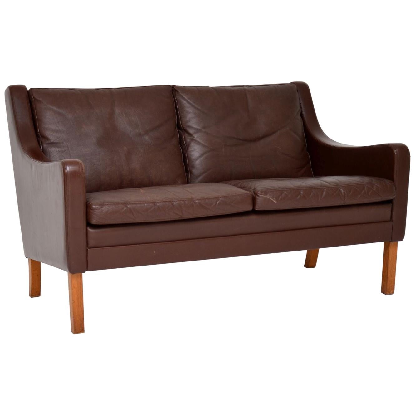1960s Danish Vintage Leather Two-Seat Sofa