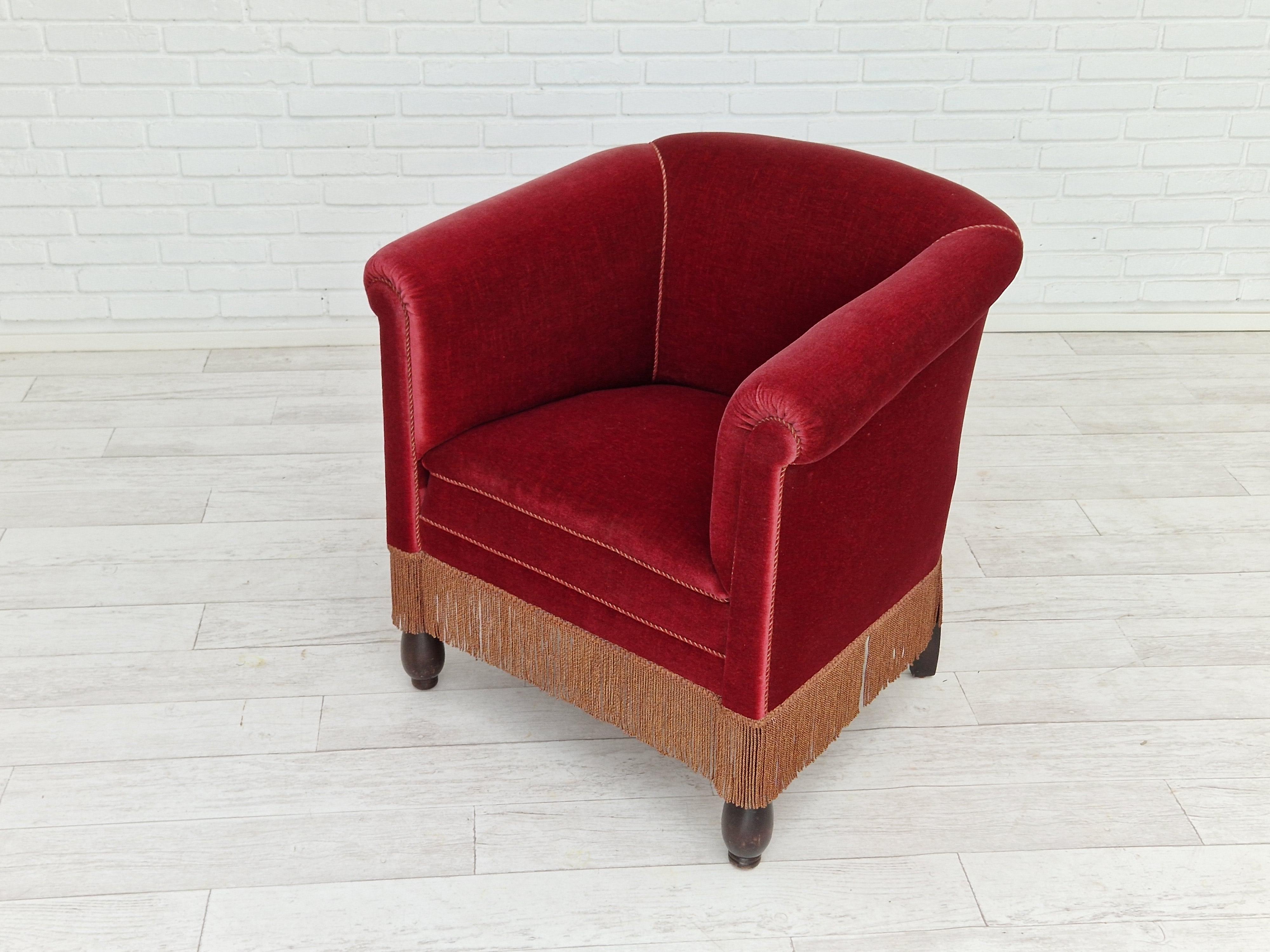 1960s, Danish Vintage Lounge Armchair in Cherry-Red Velvet 5