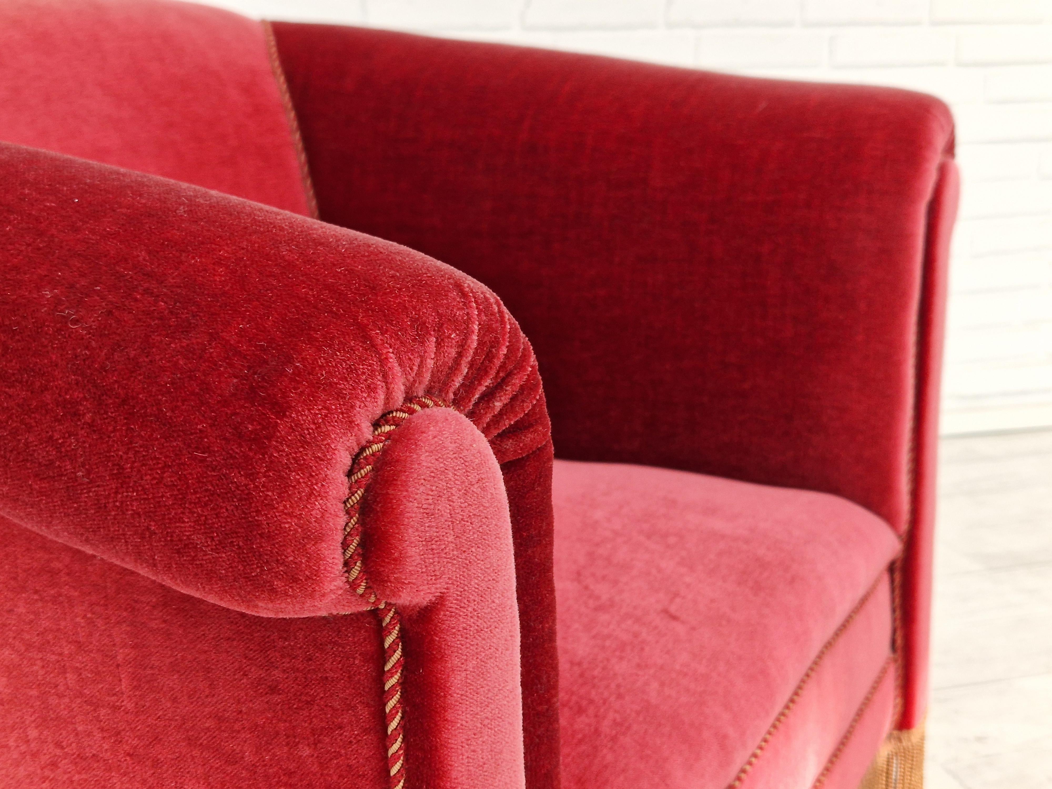 1960s, Danish Vintage Lounge Armchair in Cherry-Red Velvet 7