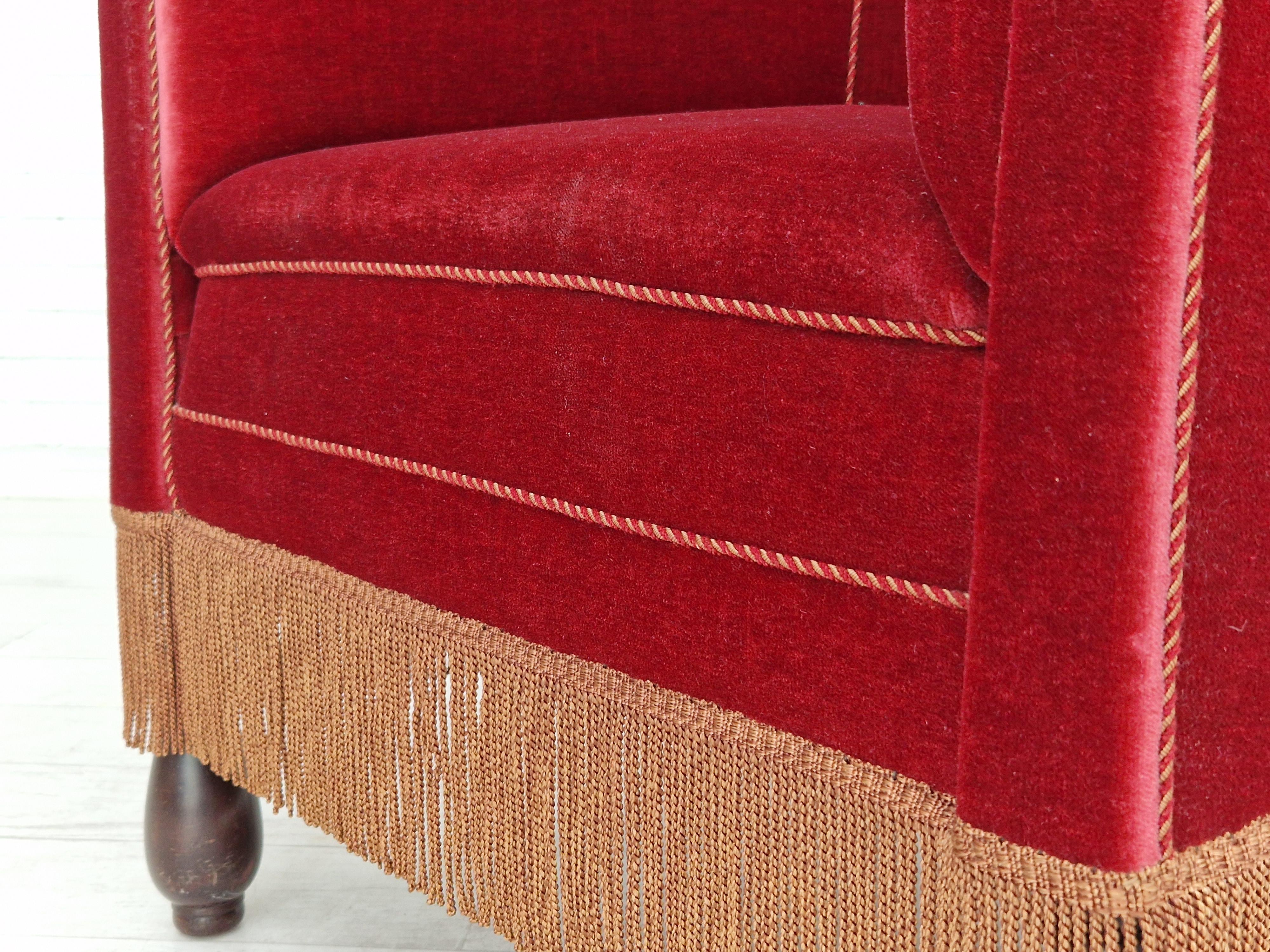 1960s, Danish Vintage Lounge Armchair in Cherry-Red Velvet 8