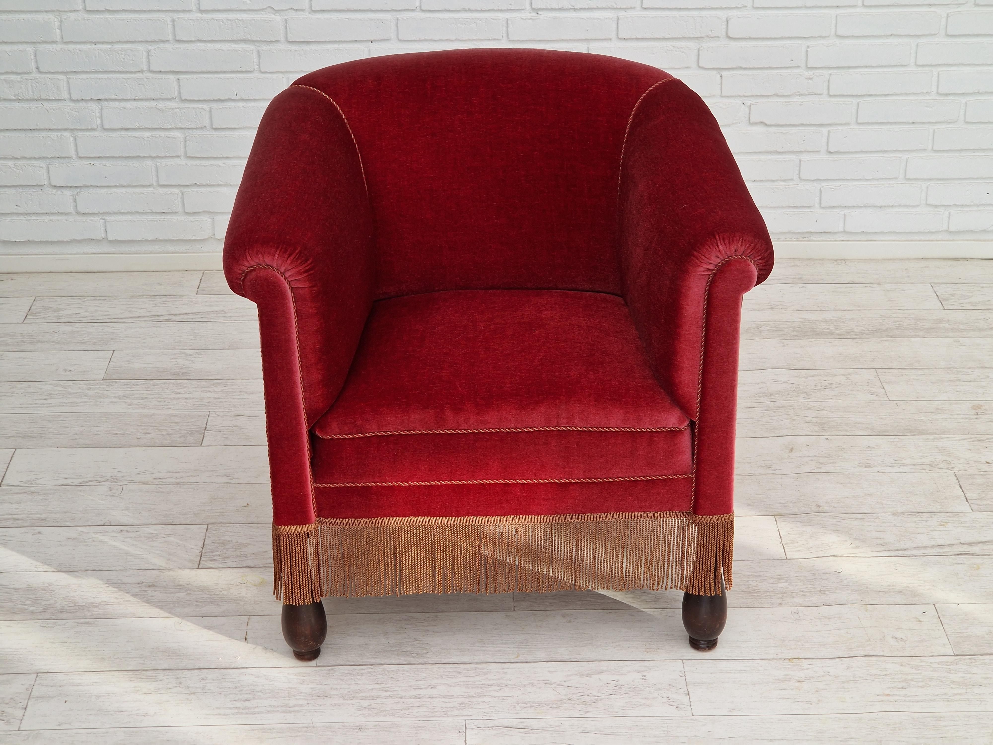 Mid-20th Century 1960s, Danish Vintage Lounge Armchair in Cherry-Red Velvet
