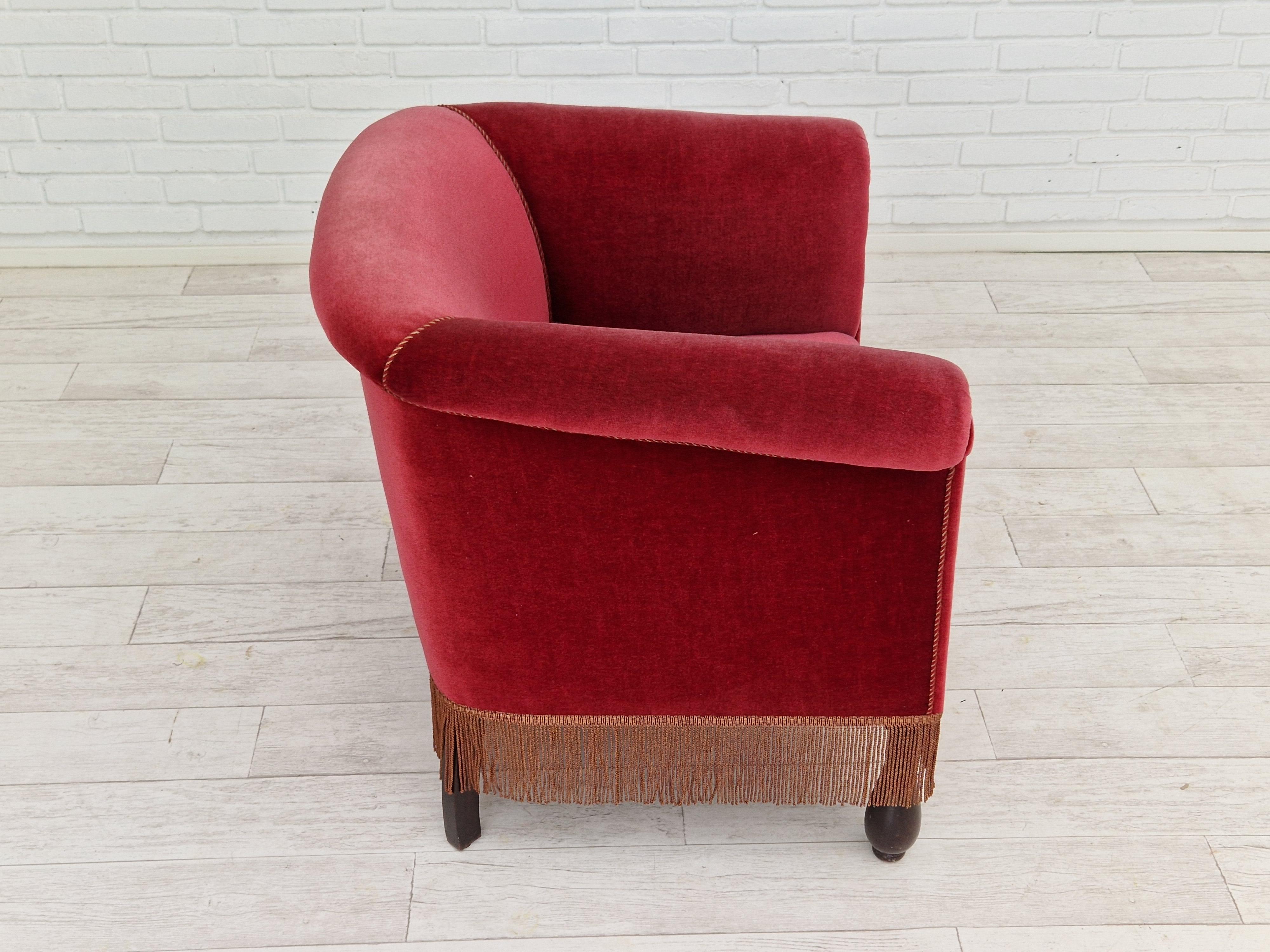 1960s, Danish Vintage Lounge Armchair in Cherry-Red Velvet 1
