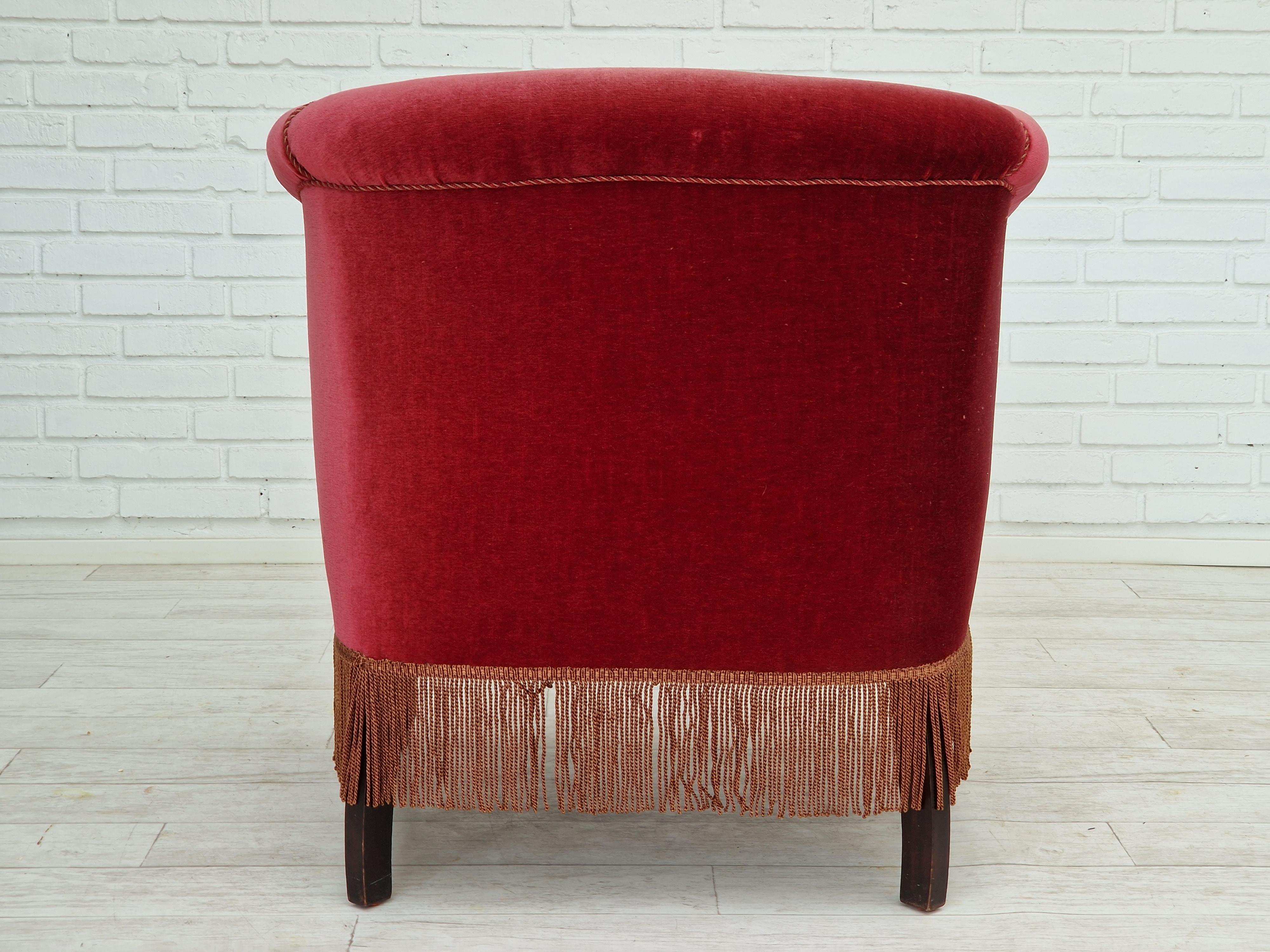 1960s, Danish Vintage Lounge Armchair in Cherry-Red Velvet 2