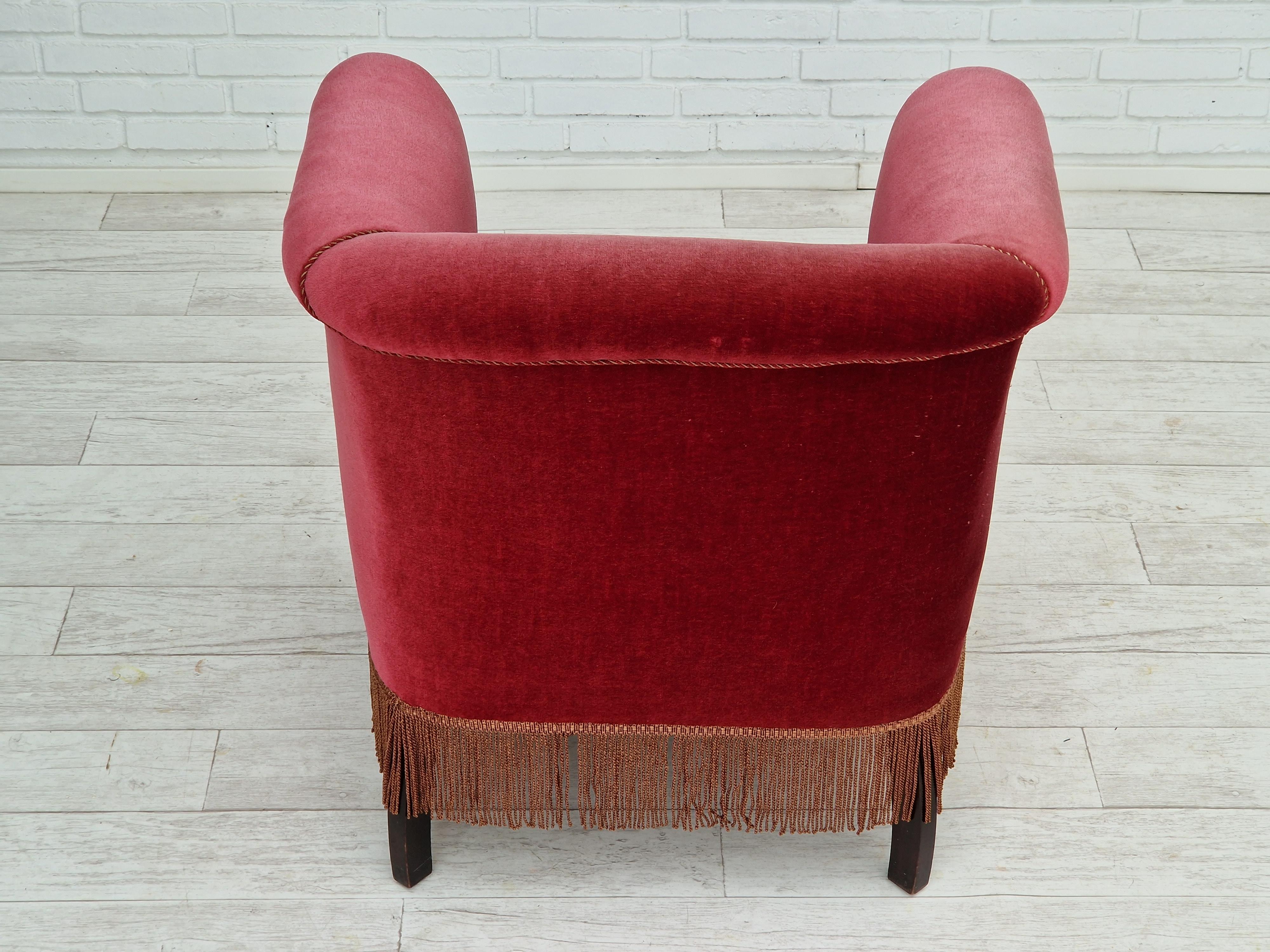 1960s, Danish Vintage Lounge Armchair in Cherry-Red Velvet 3