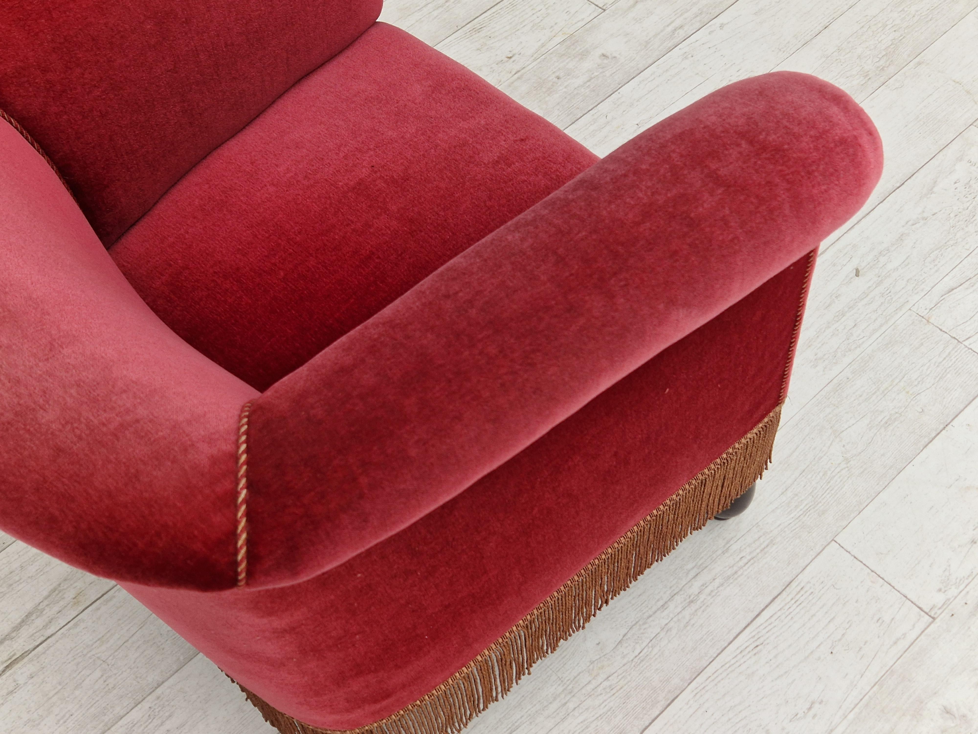 1960s, Danish Vintage Lounge Armchair in Cherry-Red Velvet 4