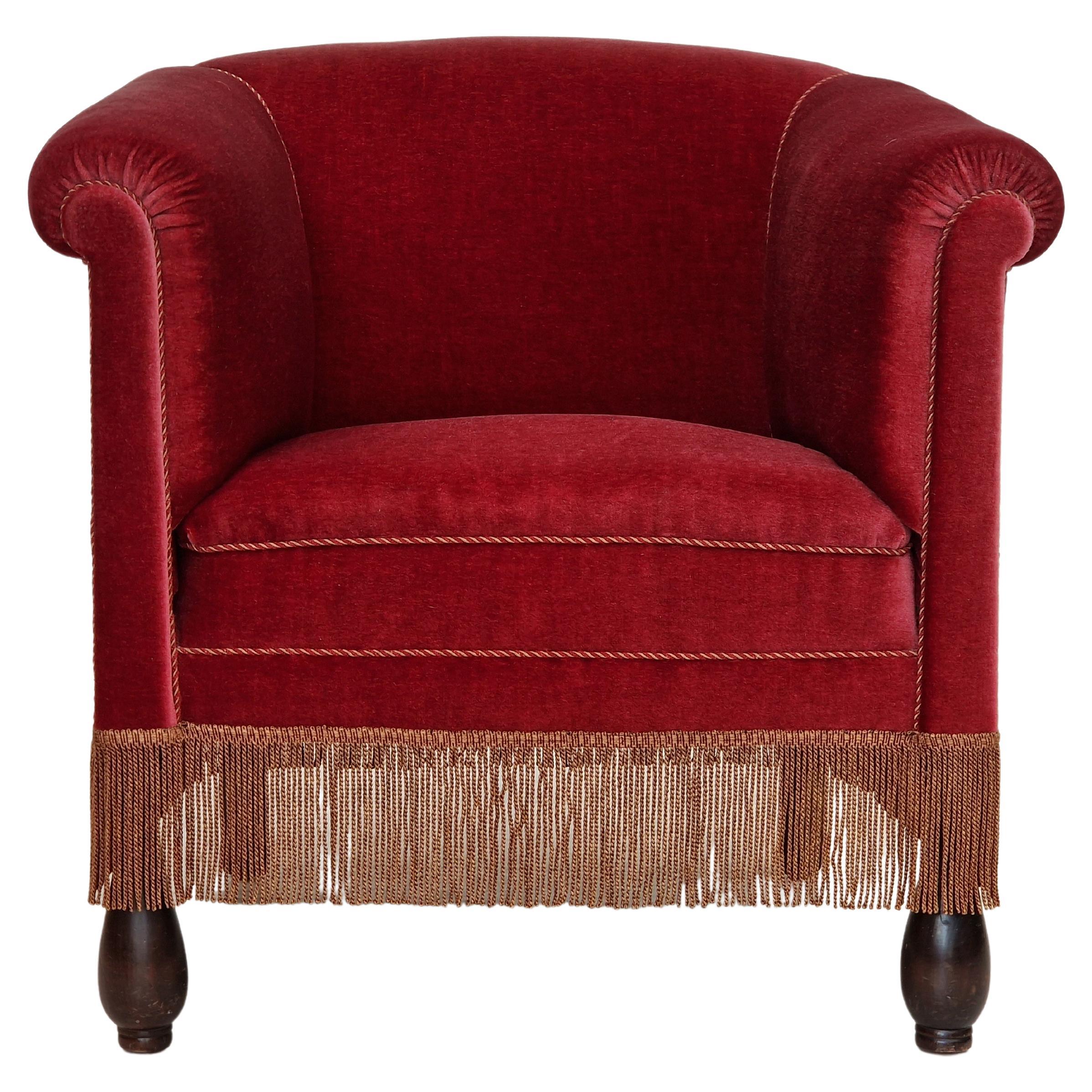 1960s, Danish Vintage Lounge Armchair in Cherry-Red Velvet