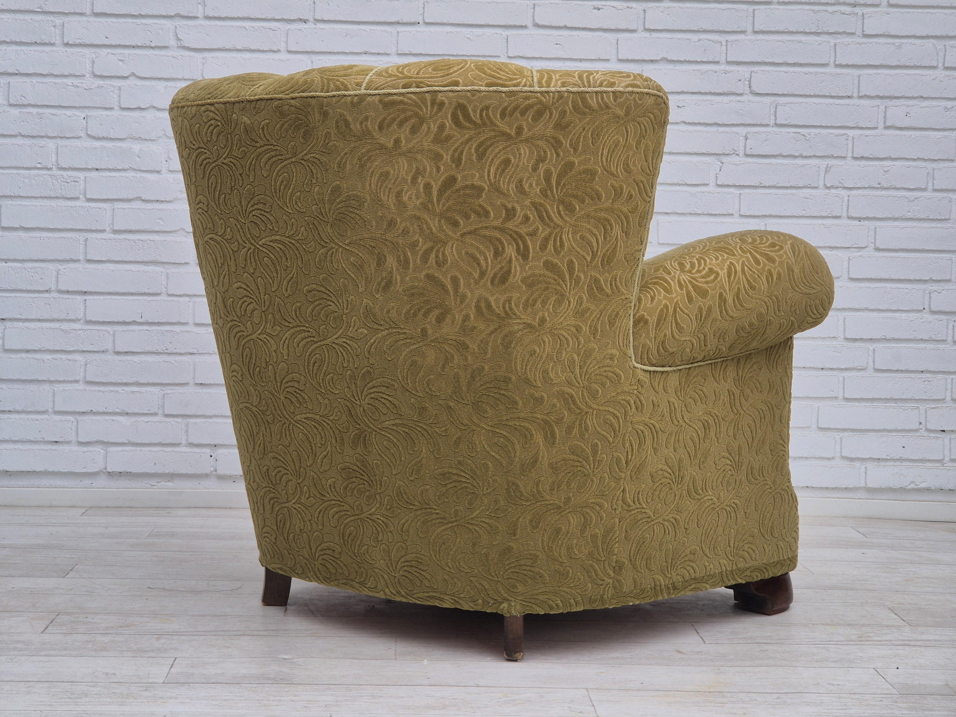 Mid-20th Century 1960s, Danish vintage relax armchair, furniture cotton/wool, beech wood. For Sale