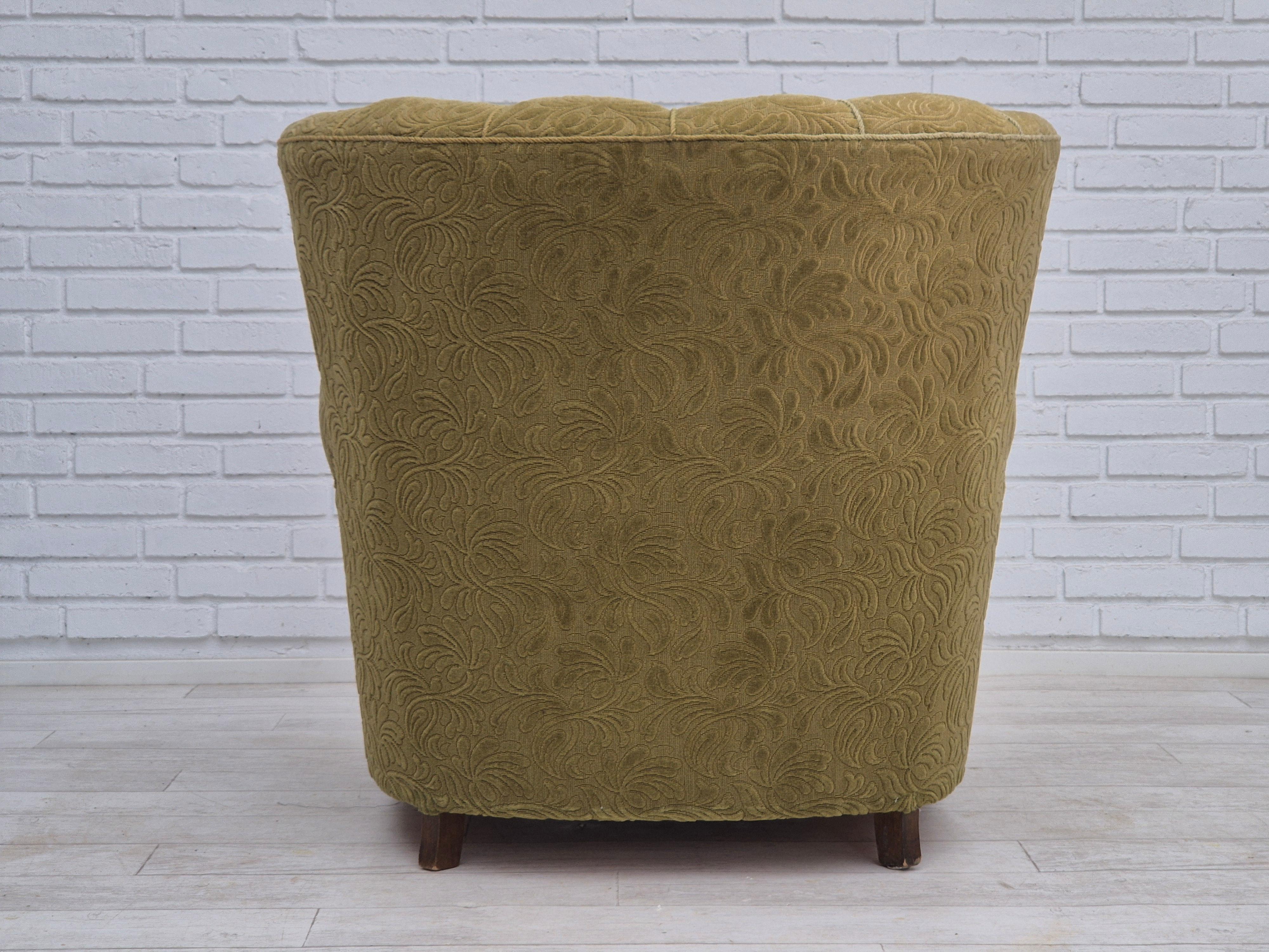 Wool 1960s, Danish vintage relax armchair, furniture cotton/wool, beech wood. For Sale