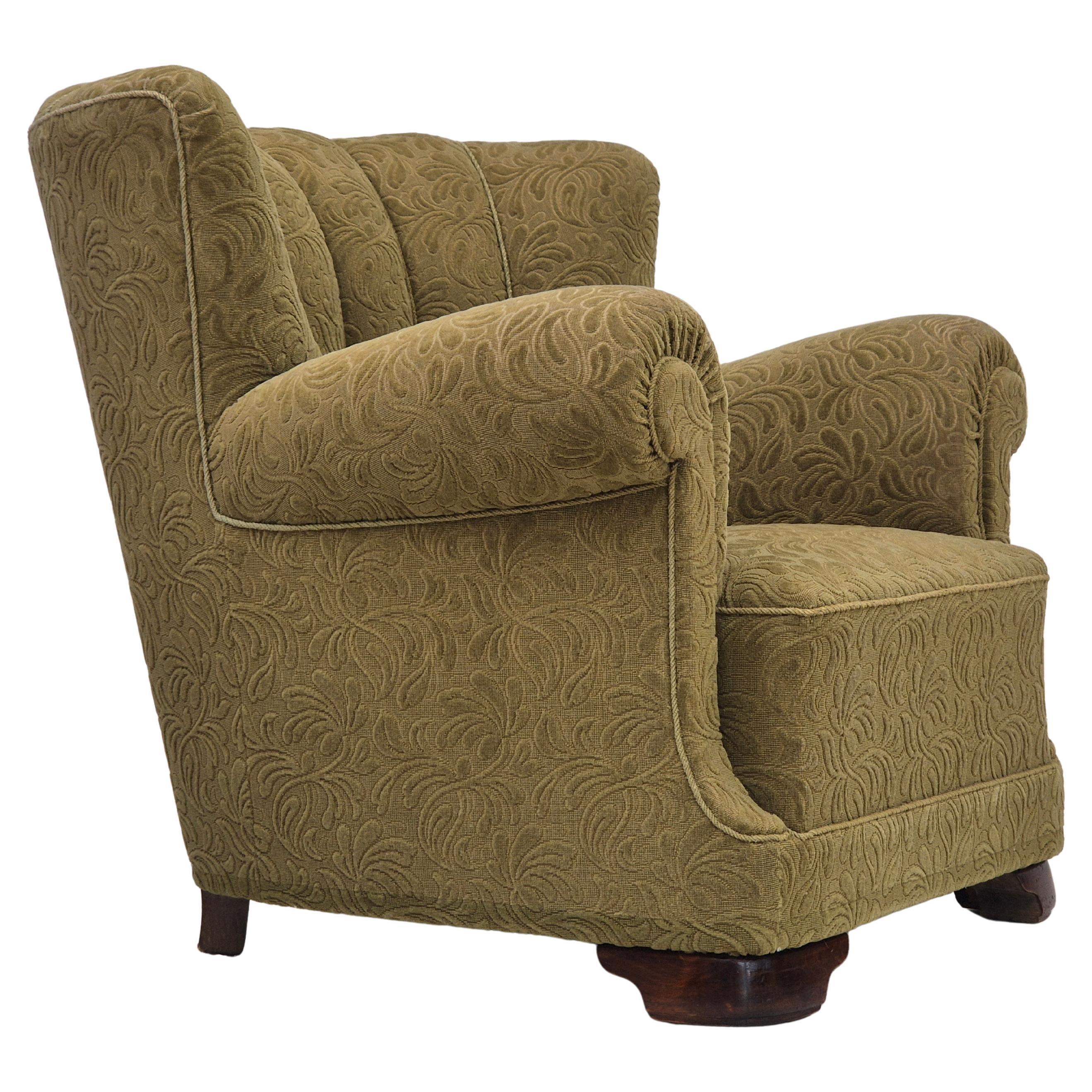 1960s, Danish vintage relax armchair, furniture cotton/wool, beech wood.