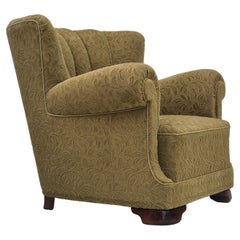1960s, Danish Vintage relax armchair, furniture cotton/wool, beech wood.