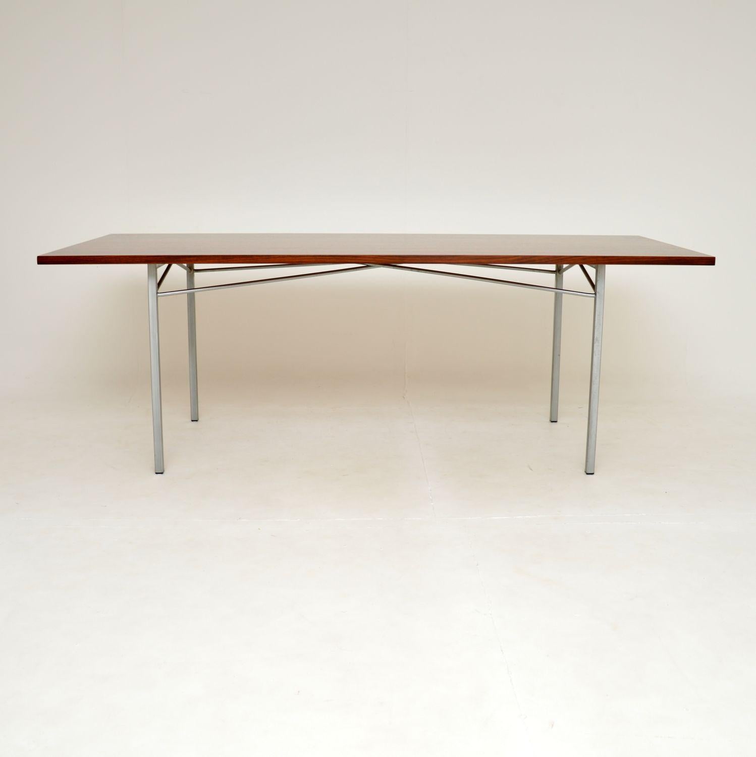 1960's Danish Vintage Wood & Steel Dining Table In Good Condition In London, GB