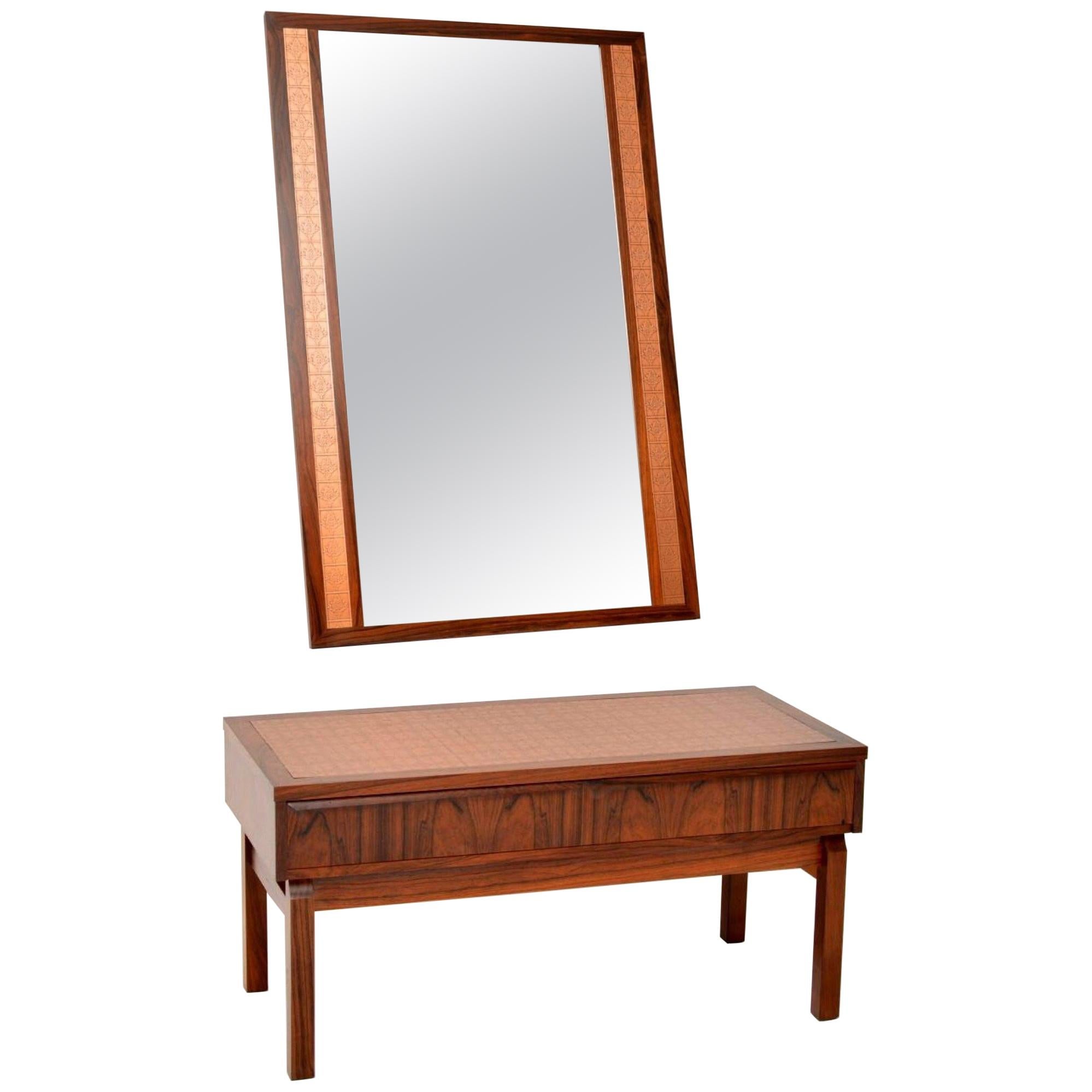 1960s Danish Wood and Copper Side Table and Mirror