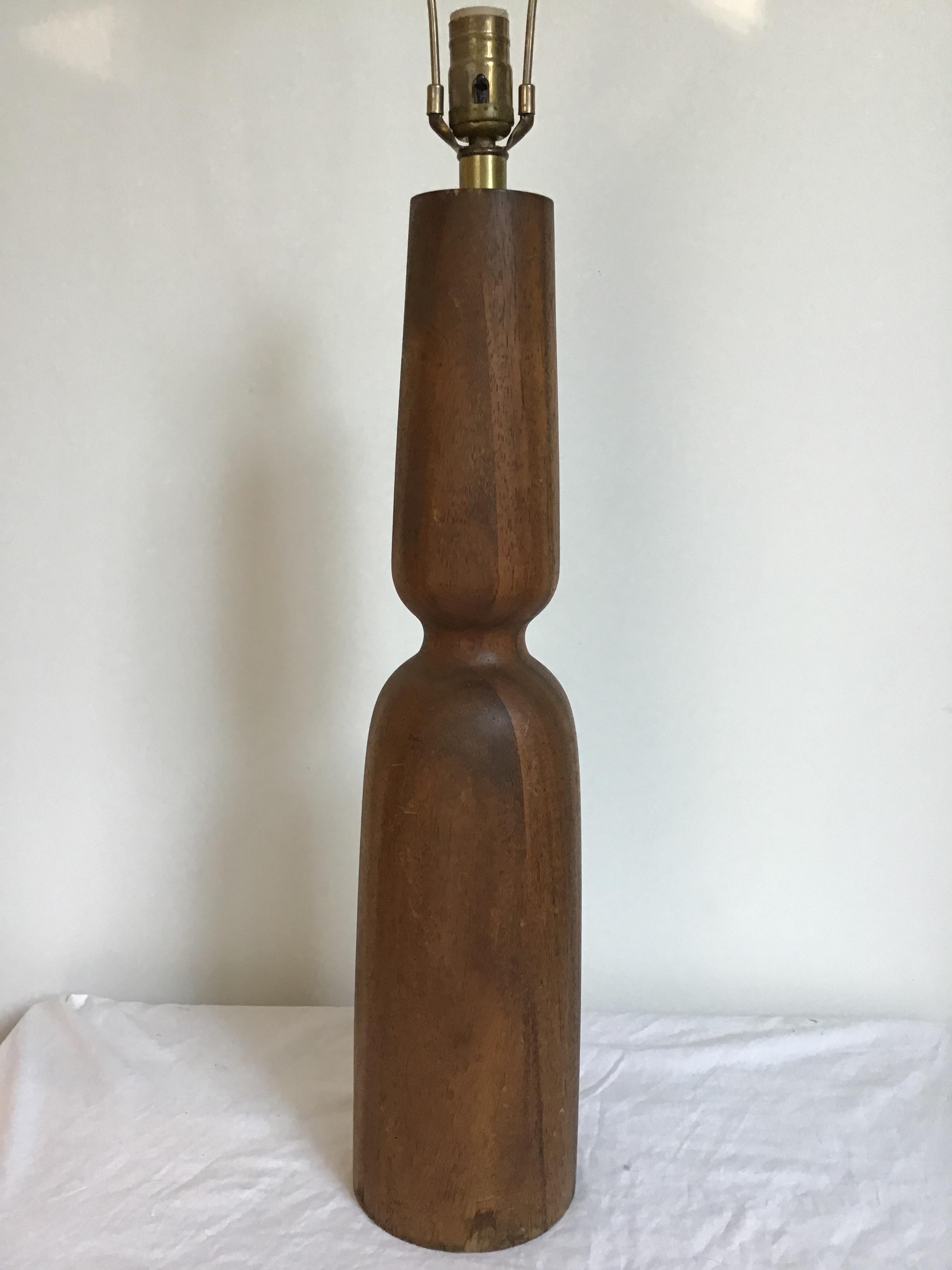 1960s Danish wood lamp. Wood finial.