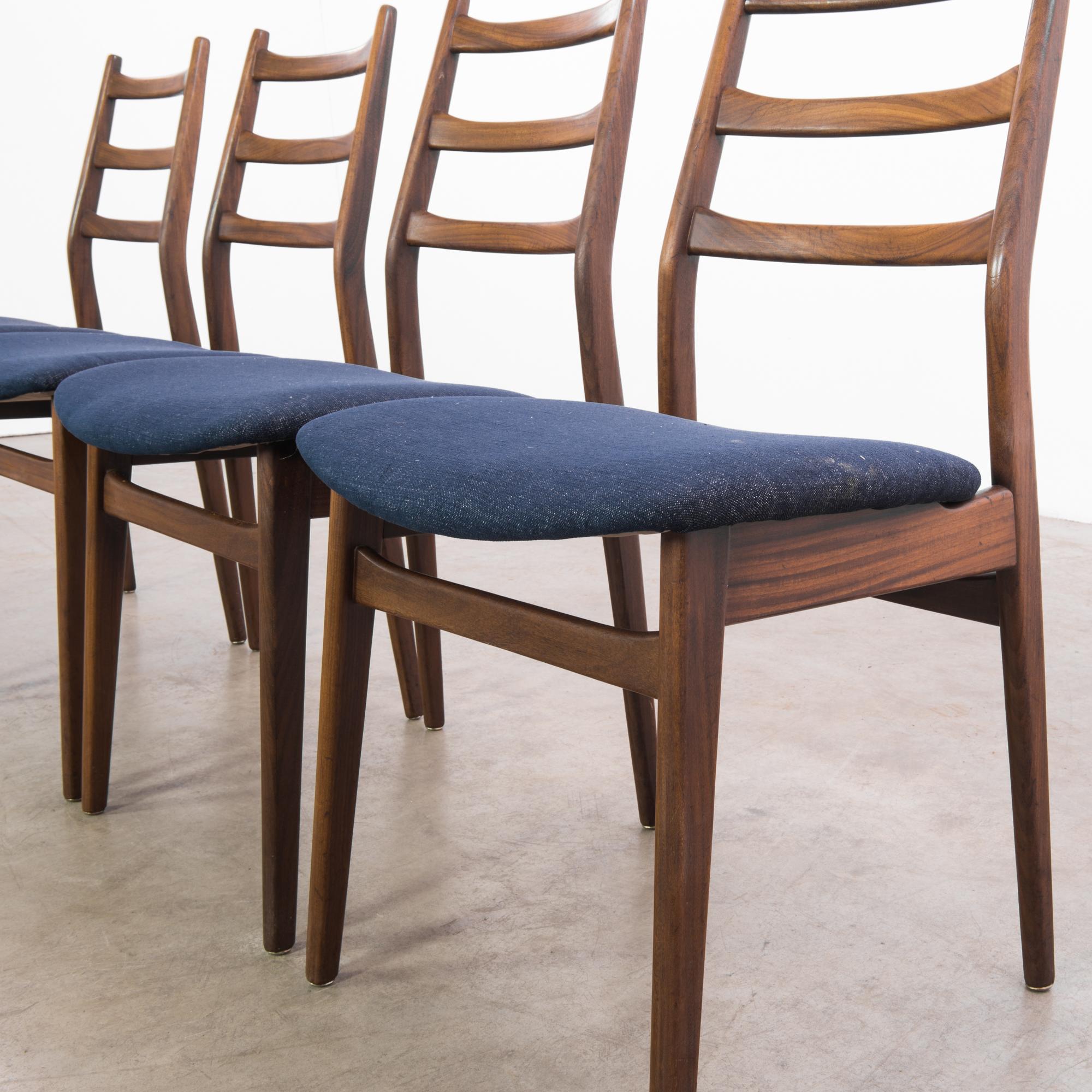 1960s Danish Wooden Chairs with Upholstered Seats, Set of 4 6
