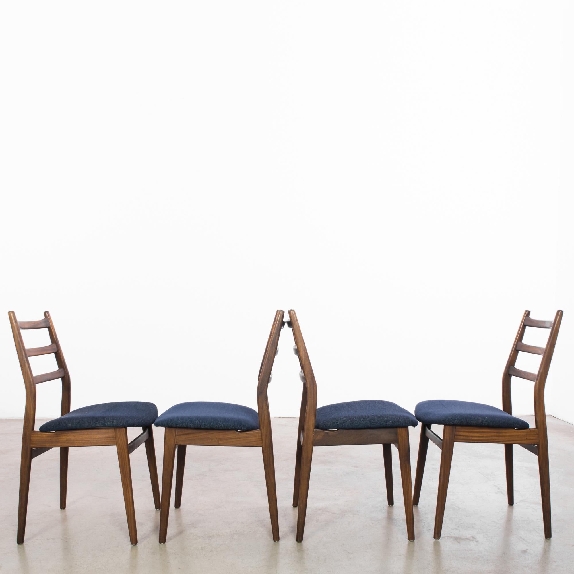 1960s Danish Wooden Chairs with Upholstered Seats, Set of 4 In Good Condition In High Point, NC