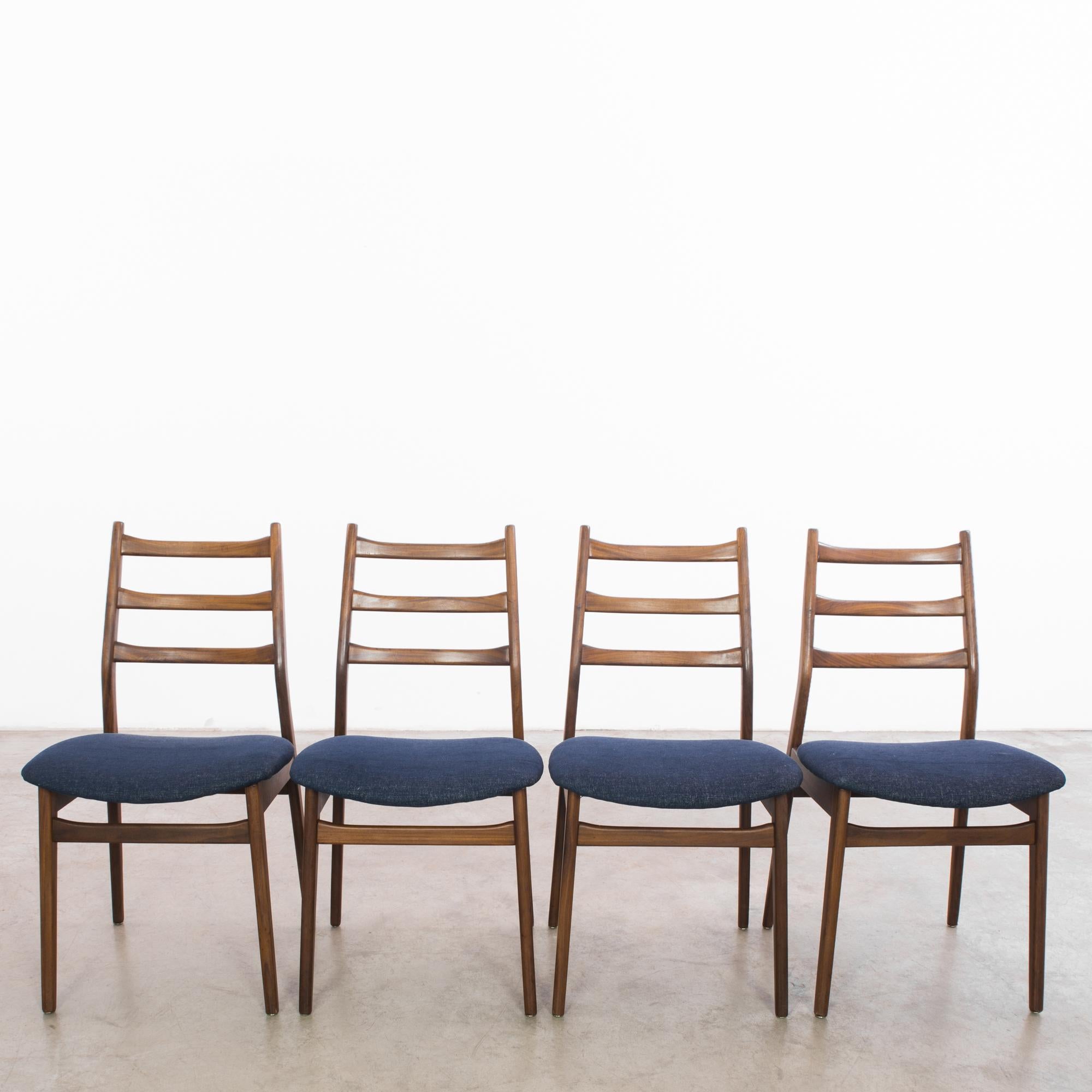 1960s Danish Wooden Chairs with Upholstered Seats, Set of 4 1