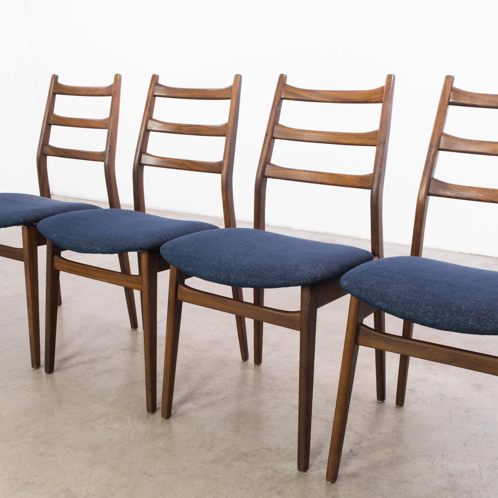 1960s Danish Wooden Chairs with Upholstered Seats, Set of 4 2