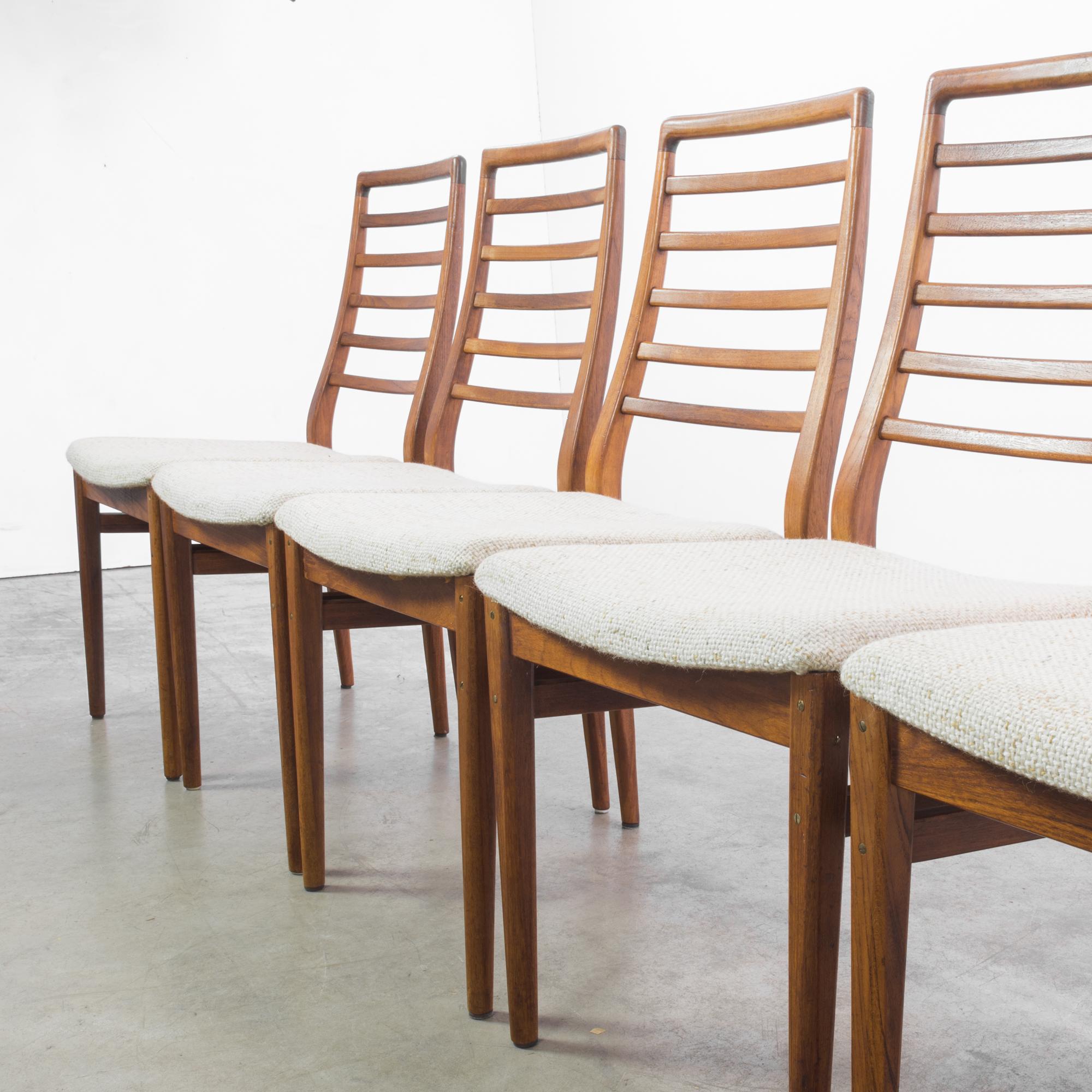 1960s Danish Wooden Chairs with Upholstered Seats, Set of 5 5