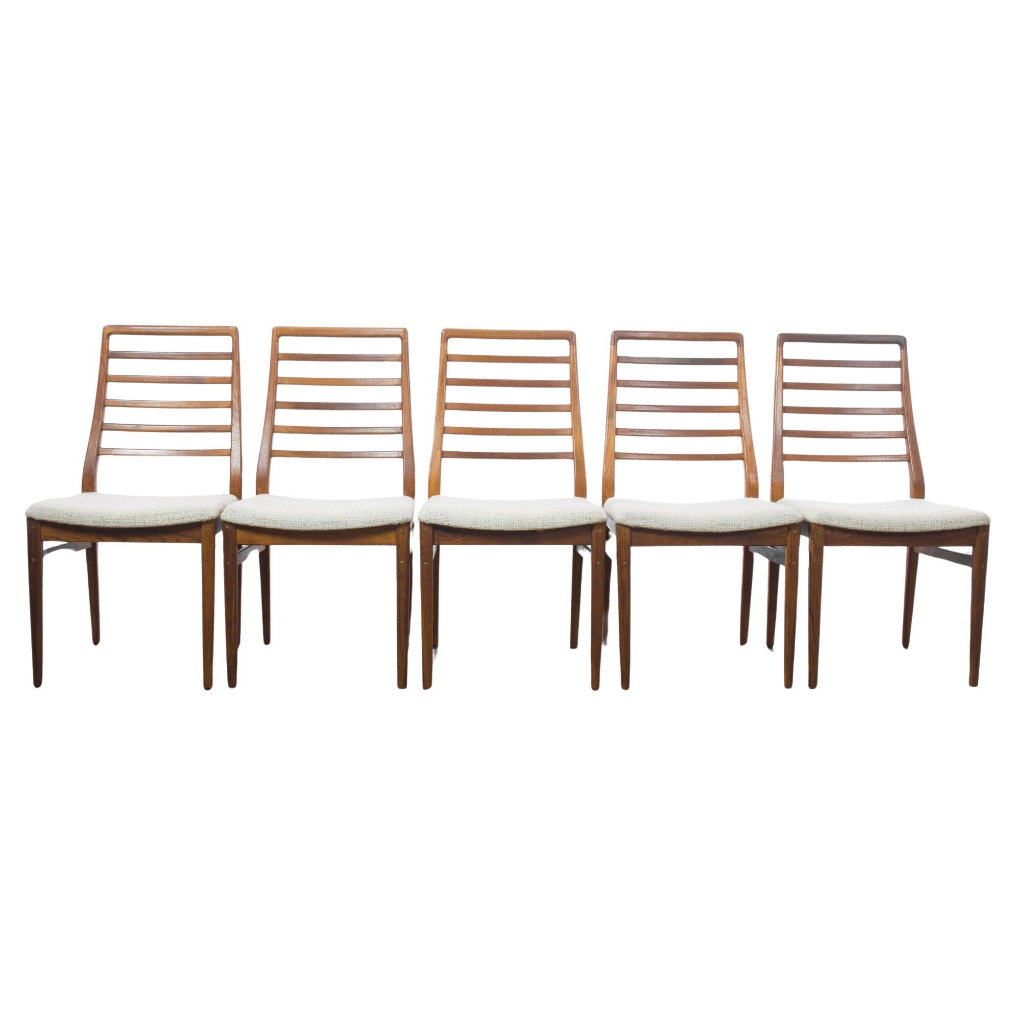 1960s Danish Wooden Chairs with Upholstered Seats, Set of 5