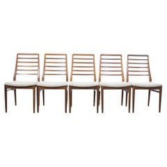 1960s Danish Wooden Chairs with Upholstered Seats, Set of 5
