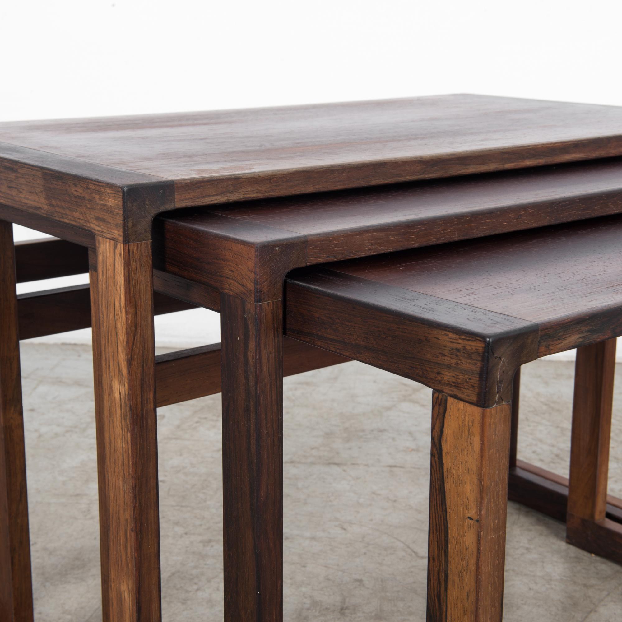 Hardwood 1960s Danish Wooden Nesting Tables, Set of Three