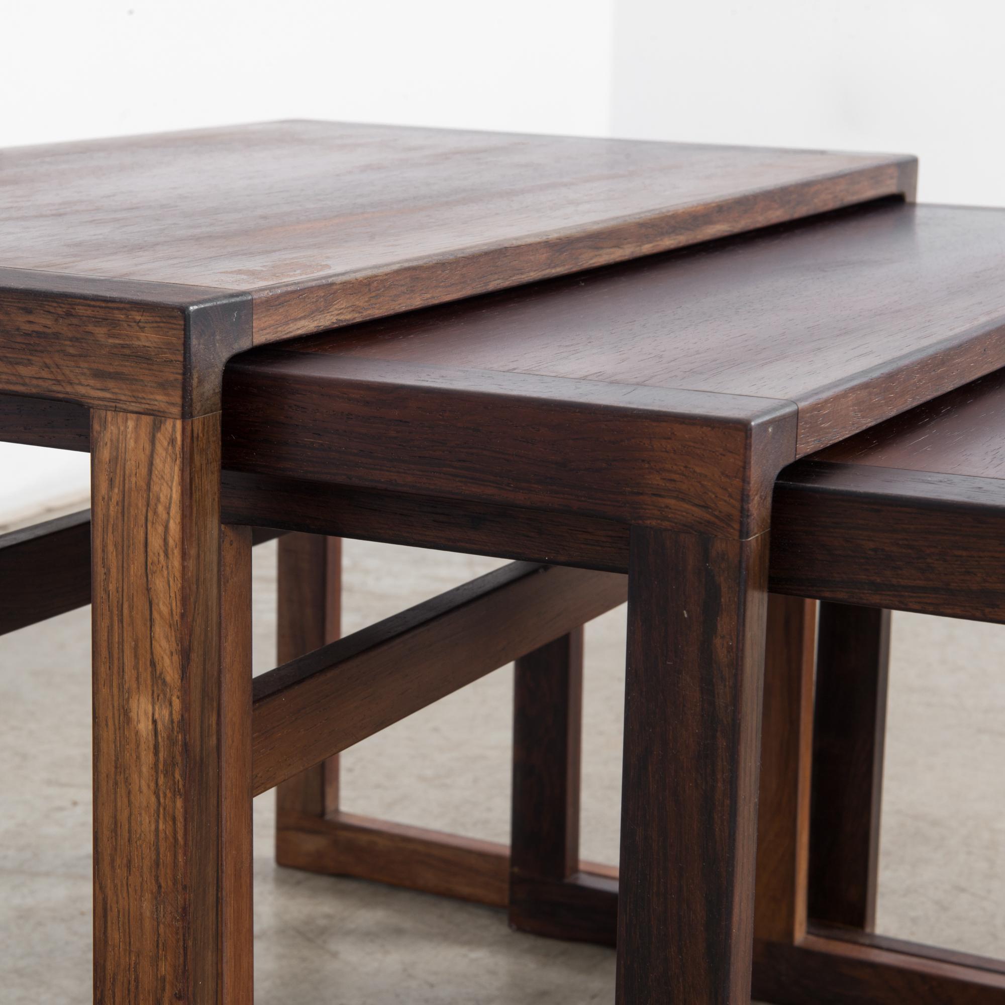 1960s Danish Wooden Nesting Tables, Set of Three 3